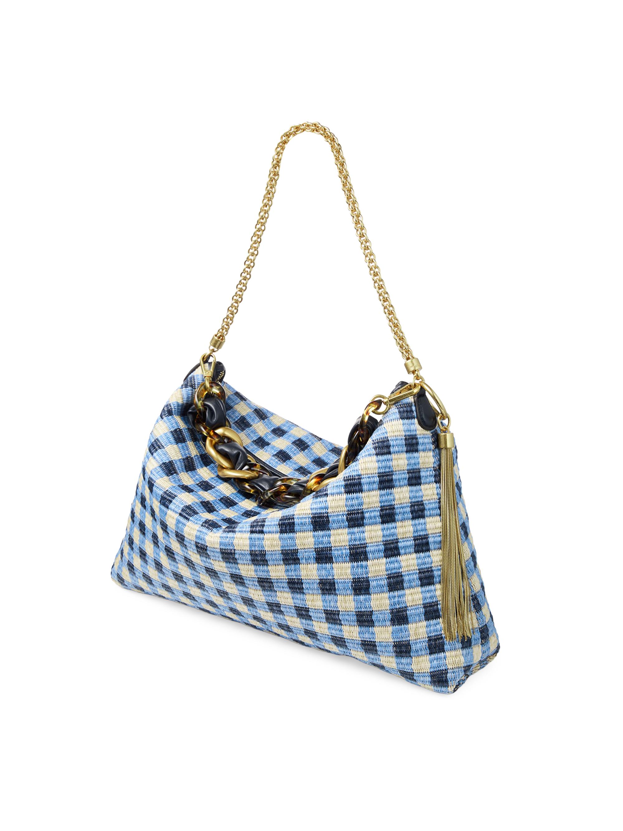 Jimmy Choo Riviera Capsule Callie Maxi Gingham Raffia Shoulder Bag