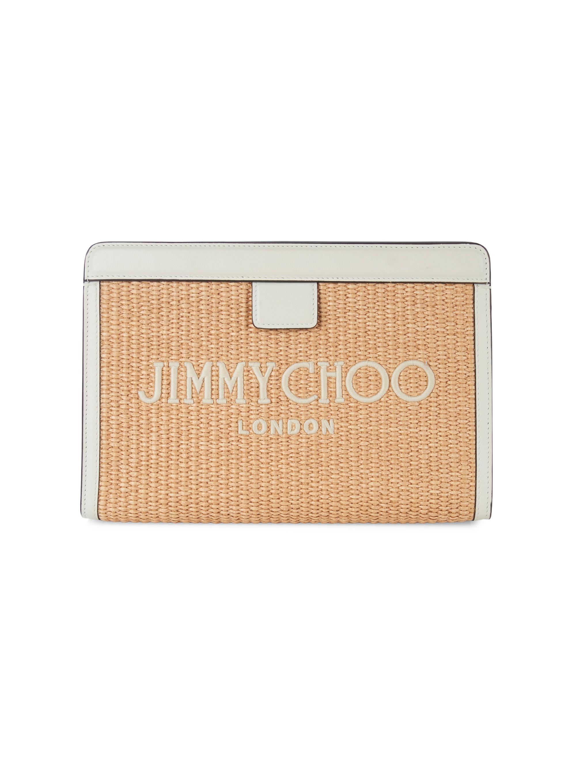 Jimmy Choo Women's Riviera Capsule Avenue Logo Raffia Clutch - Natural