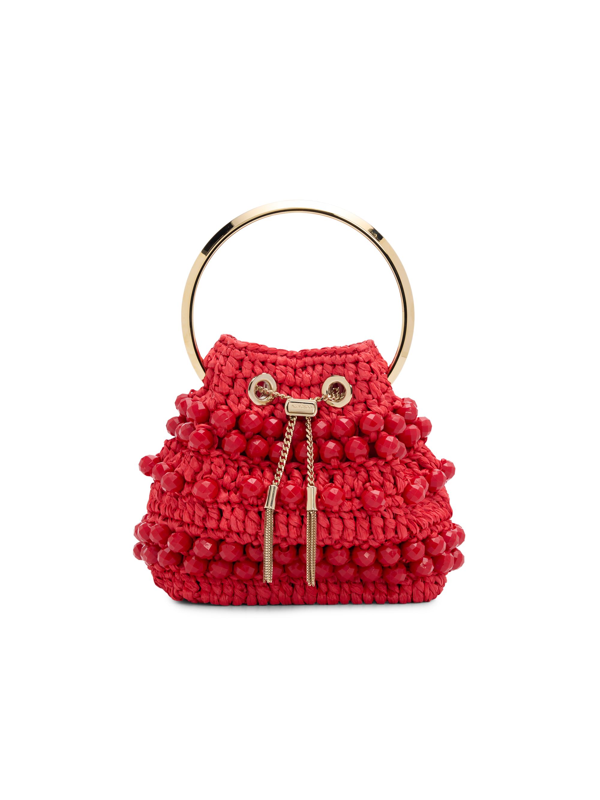 Jimmy Choo Women's Riviera Capsule Bon Bon Beaded Raffia Top Handle Bag - Ruby Red