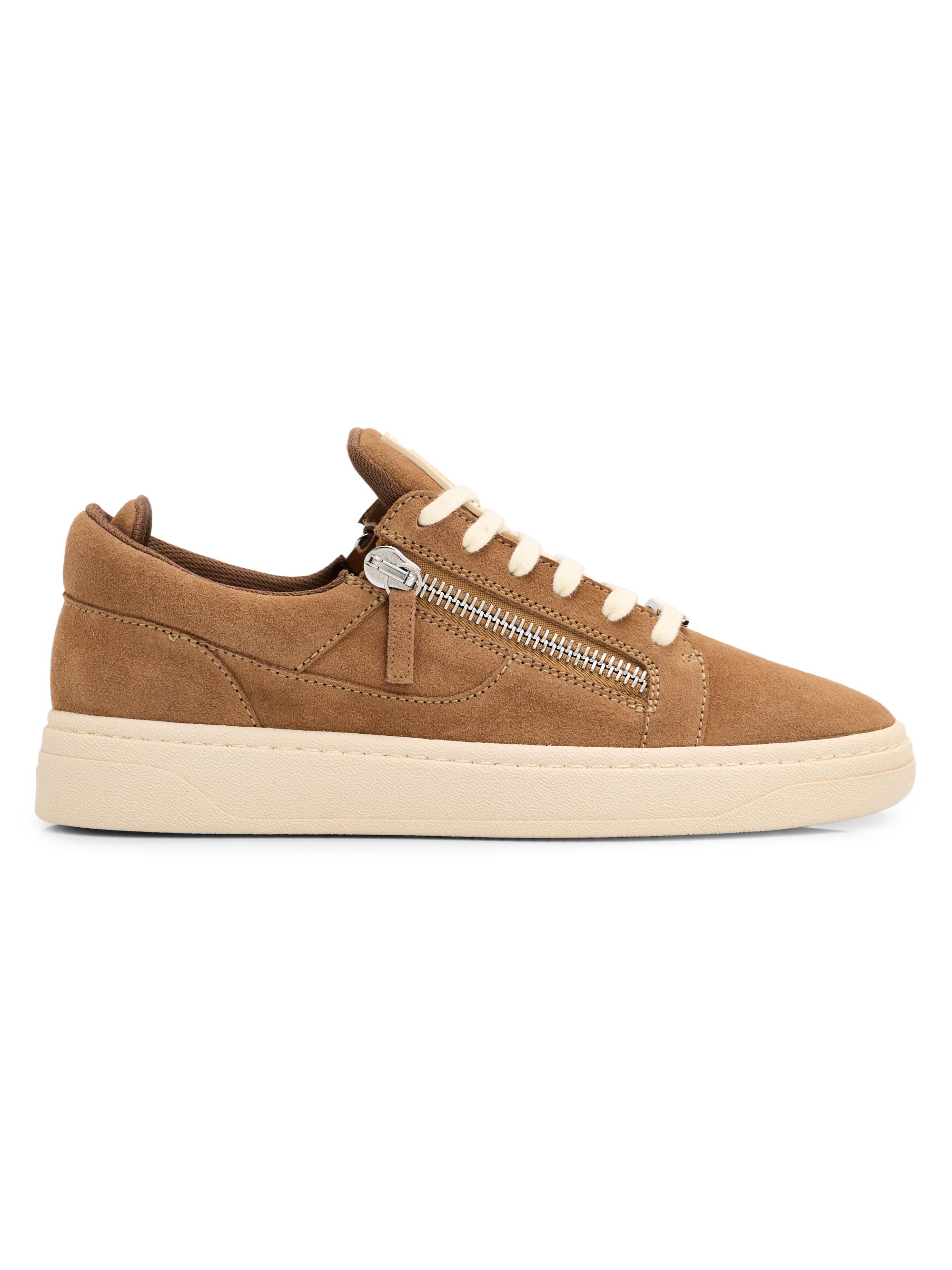 Giuseppe Zanotti Men's Double-Zip Suede Low-Top Sneakers - Almond