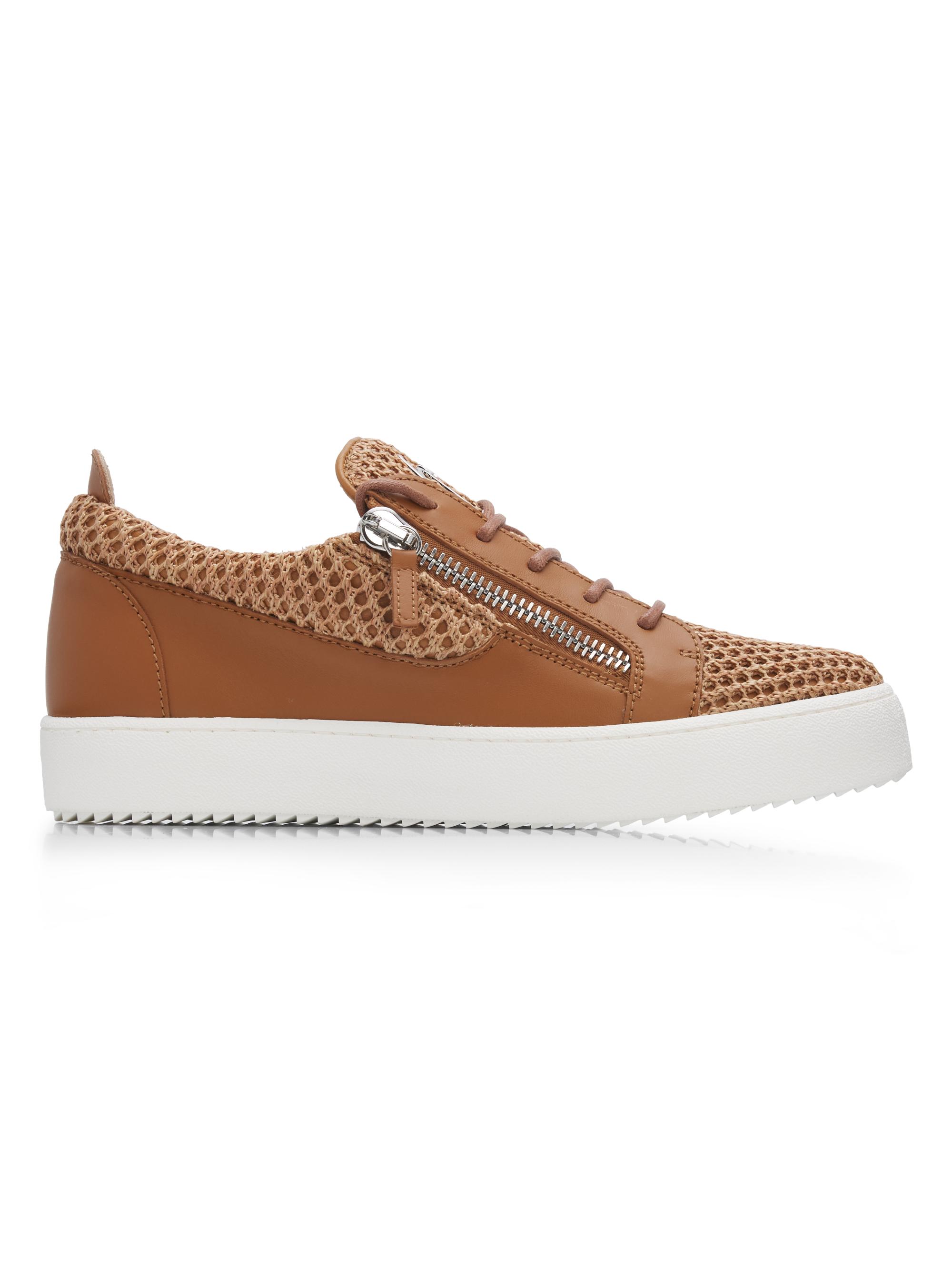 Giuseppe Zanotti Men's Frankie Mesh Overlap Double-Zip Low-Top Sneakers - Cognac