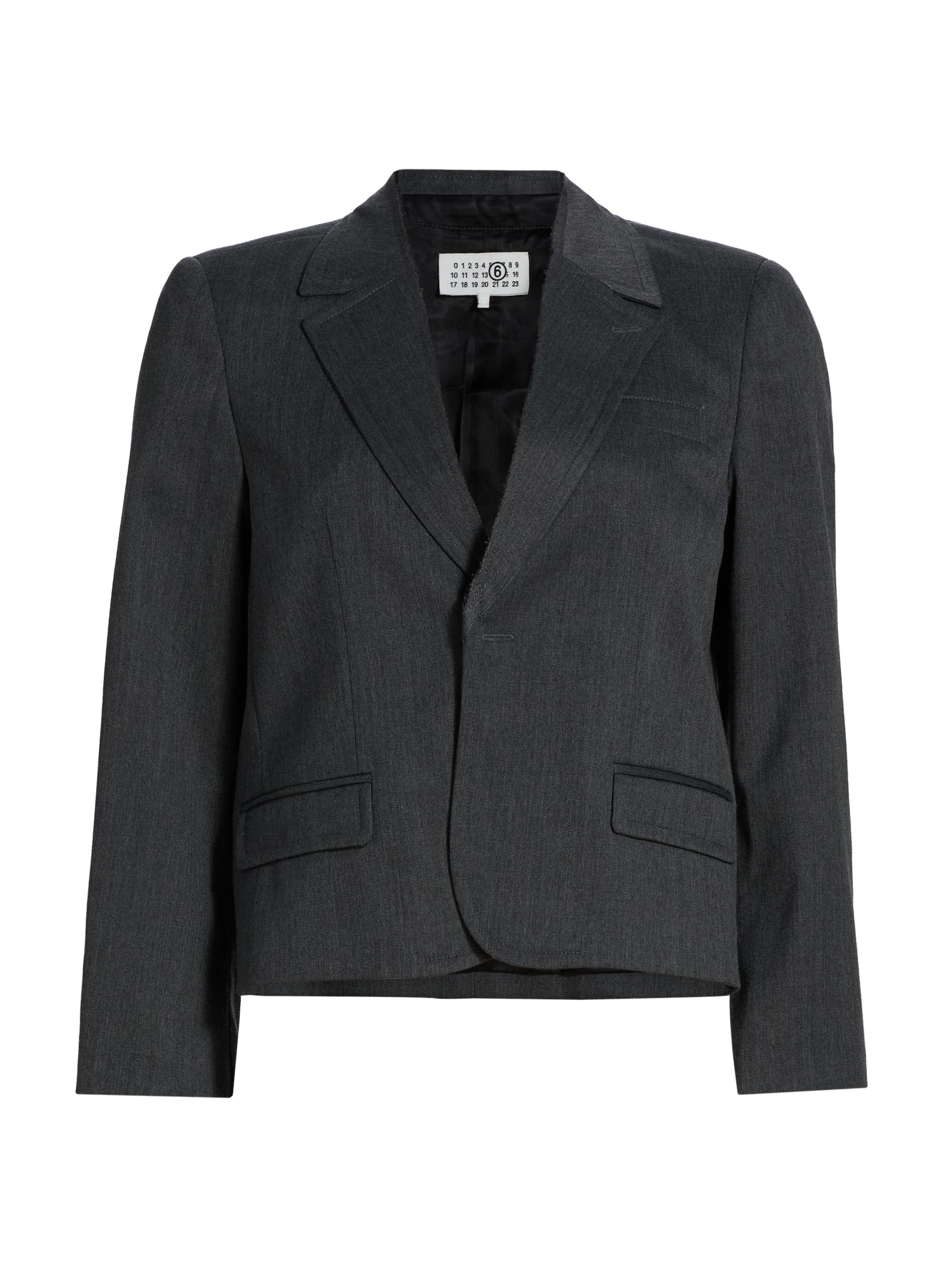MM6 Maison Margiela Women's Wool-Blend Crop Blazer - Dark Grey Melange