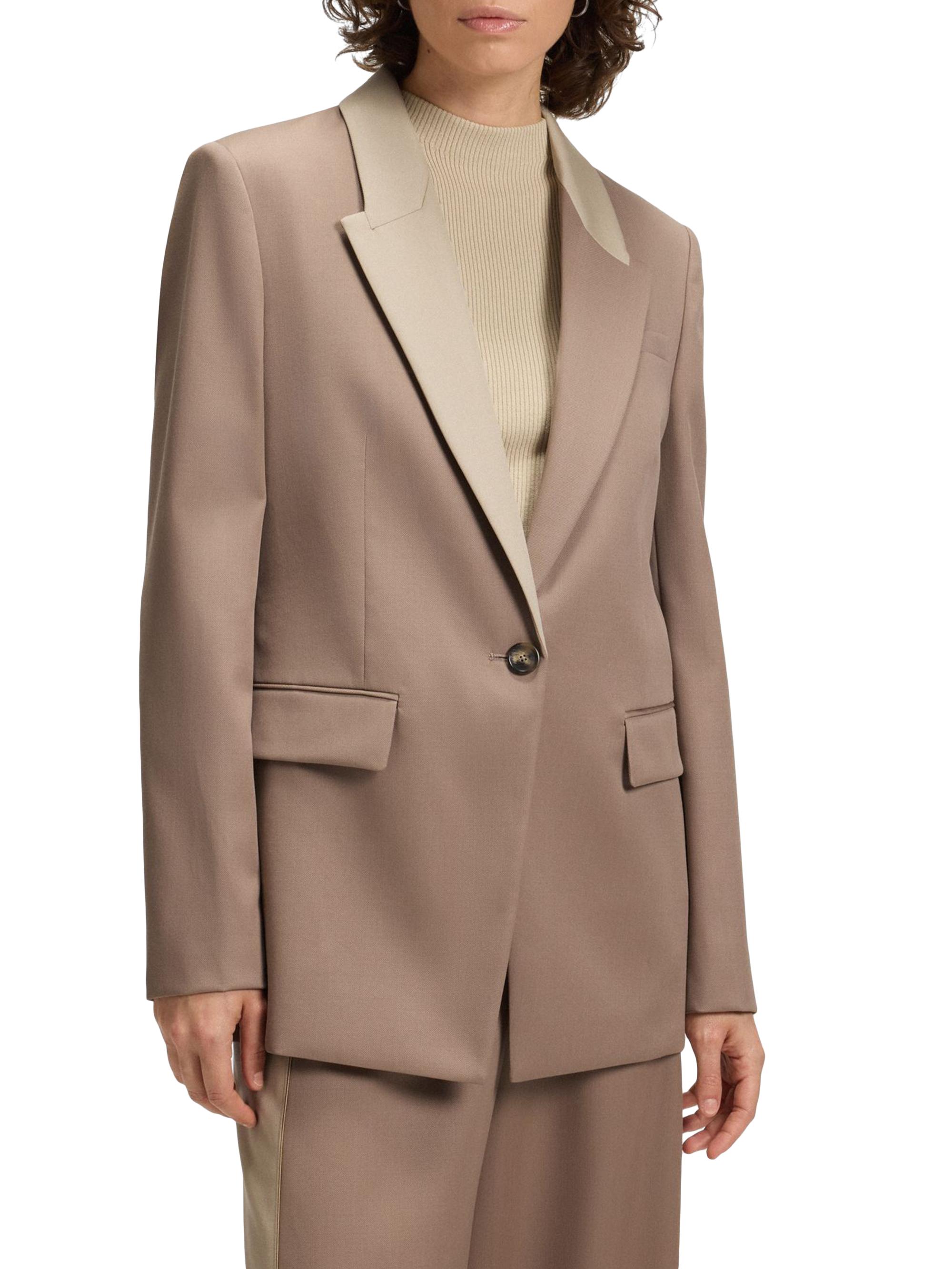 BOSS Women's Relaxed Fit Blazer with Blocked Lapel - Brown