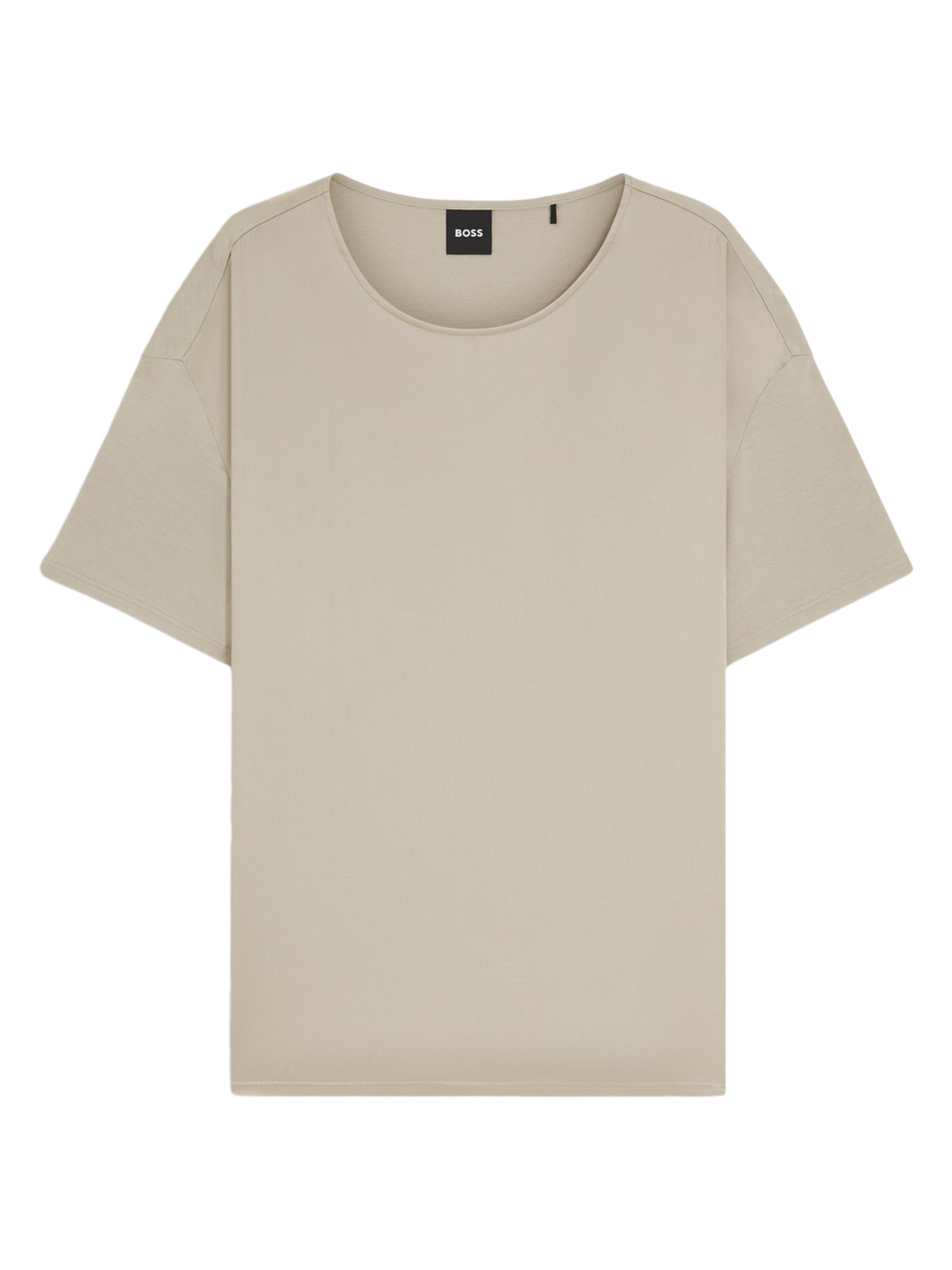 BOSS Women's Regular Fit T-Shirt with Stretch-Silk Front - Light Beige