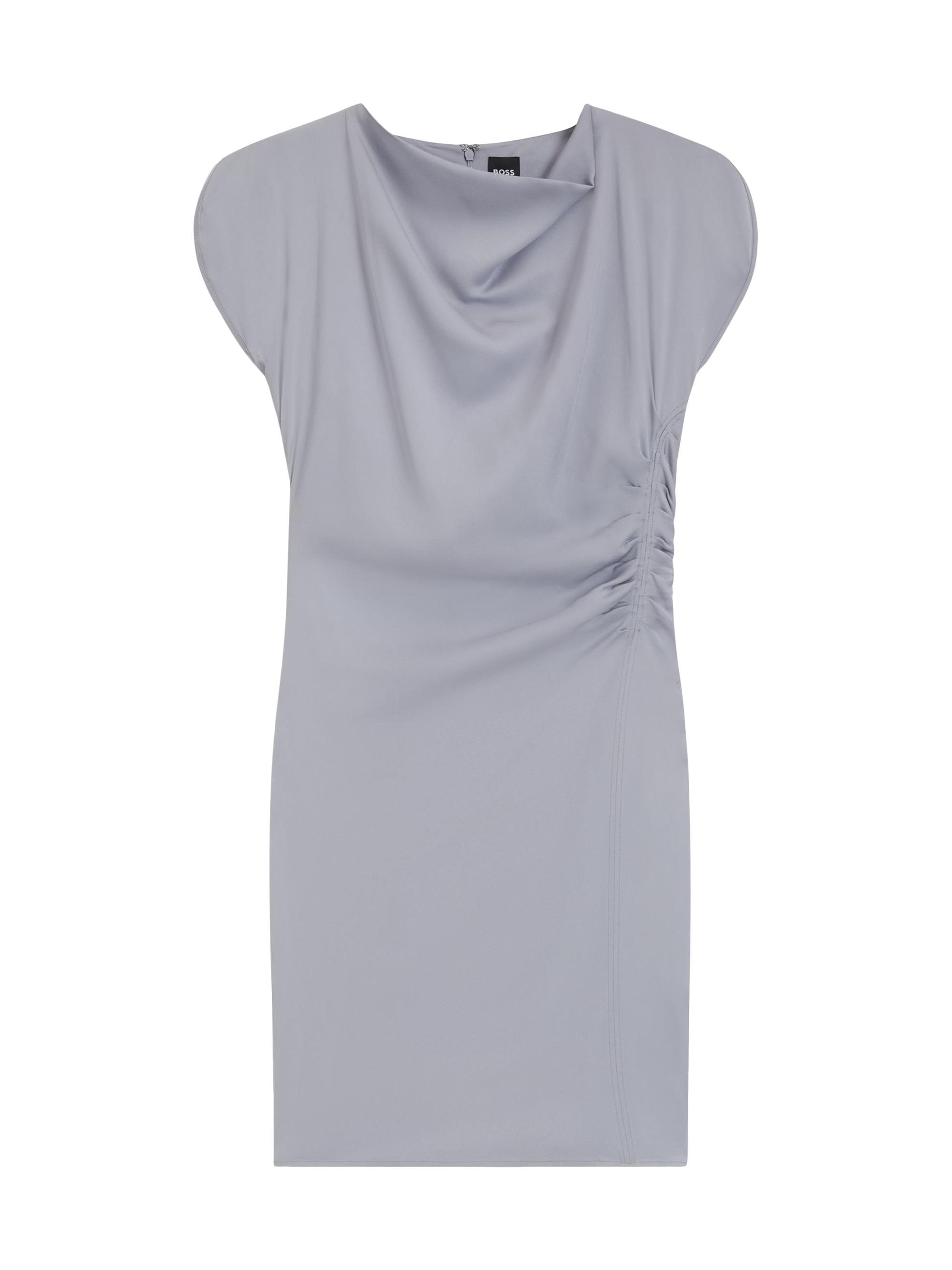 BOSS Women's Gathered Detail Dress with Drape Neckline - Light Grey