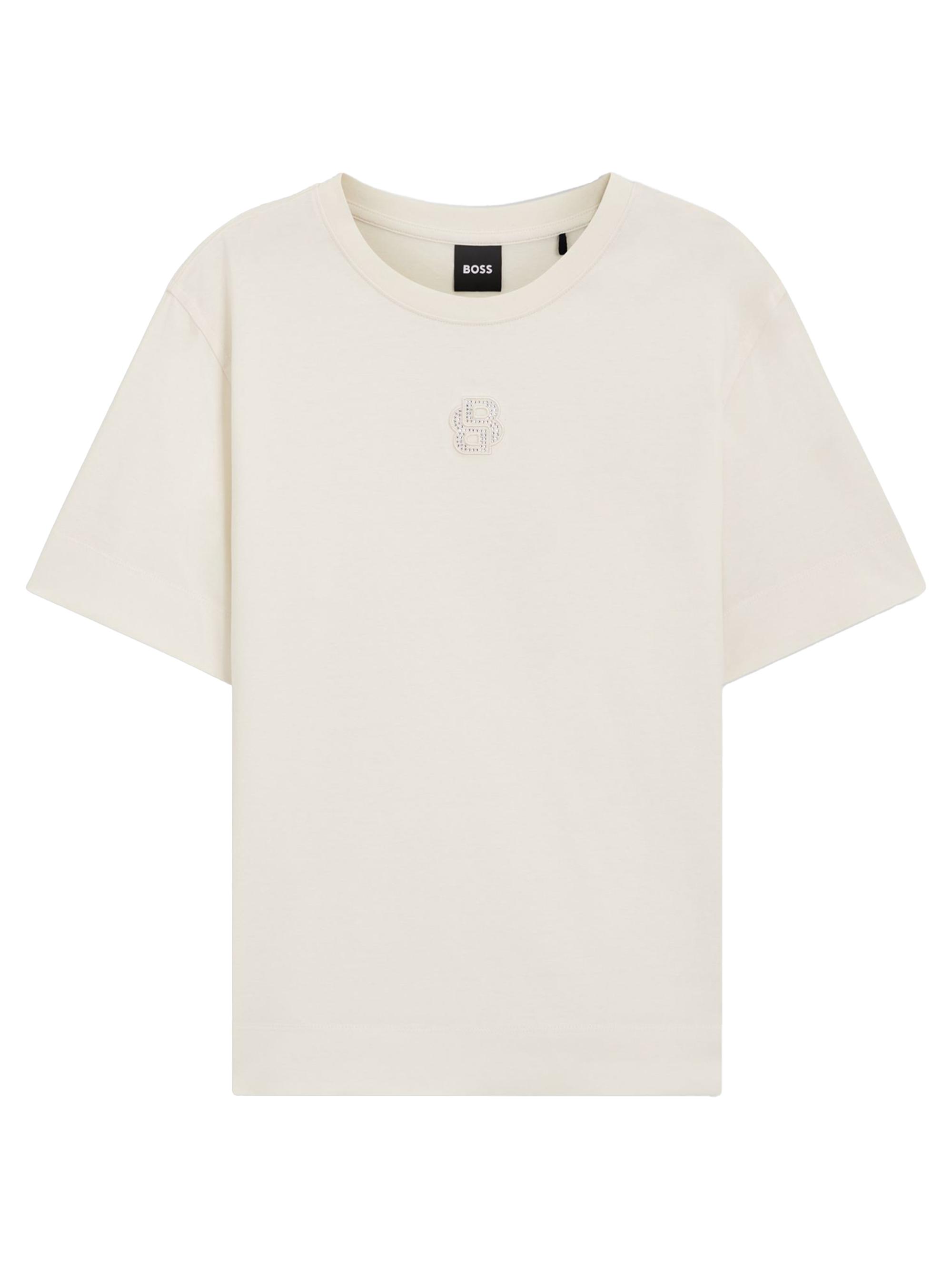 BOSS Women's Mercerised Cotton T-Shirt with Double B Monogram - Natural