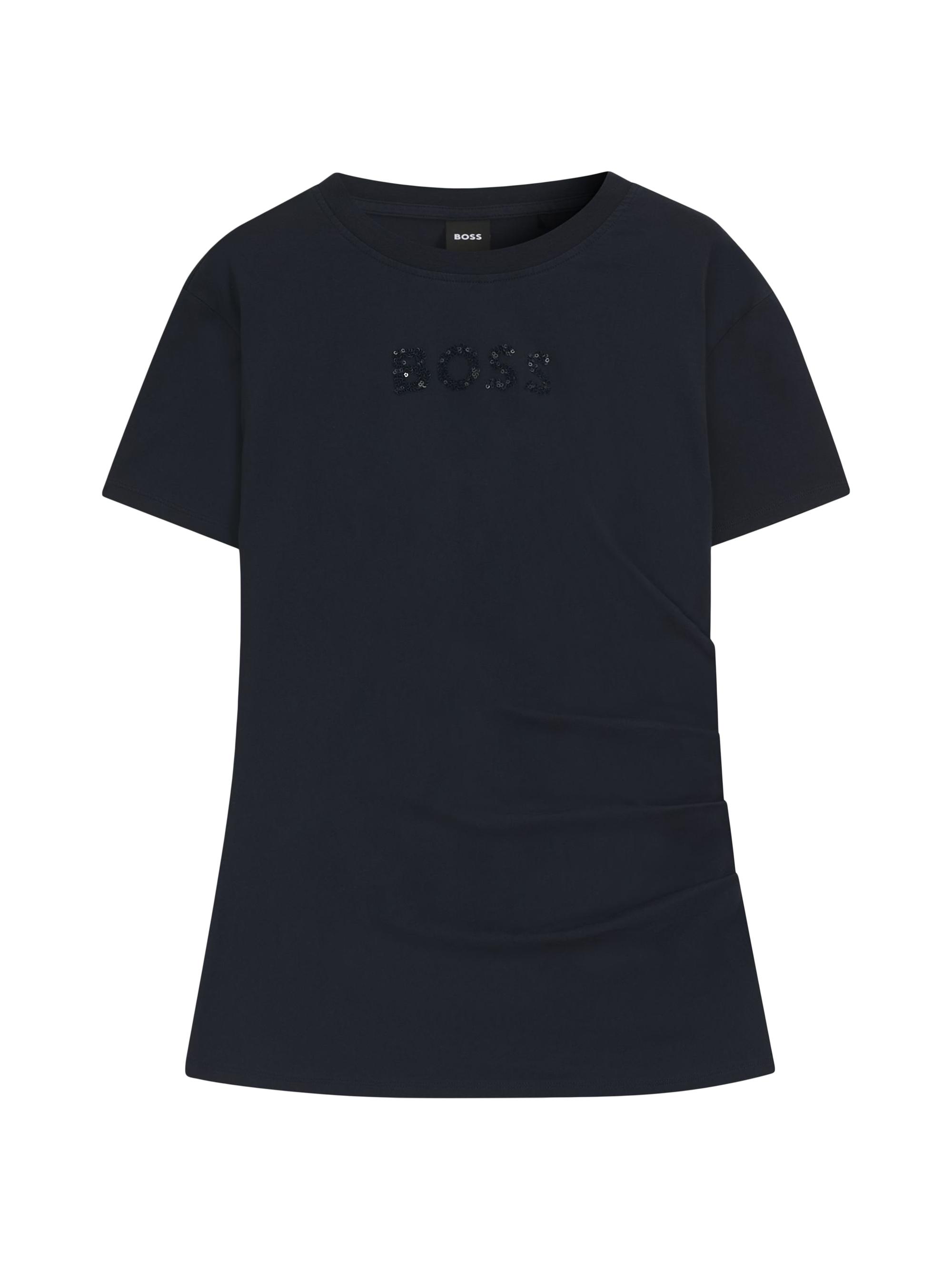 BOSS Women's Tonal Artwork Slim Fit T-Shirt in Mercerised Cotton - Dark Blue