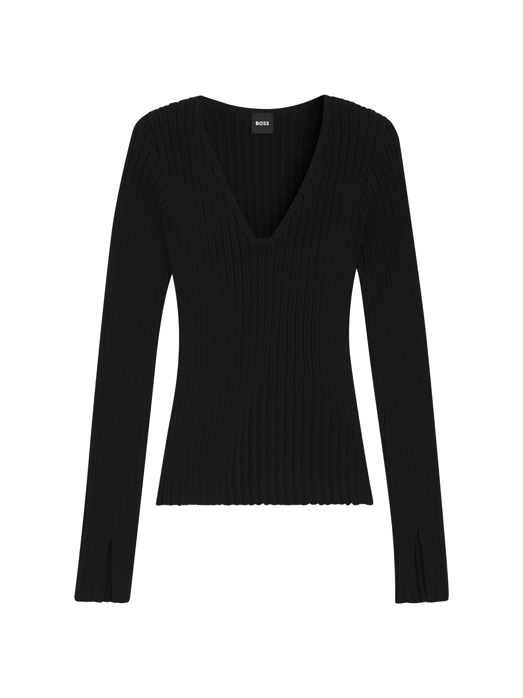 BOSS Women's Knitted Sweater with Two-Tone Pattern - Black