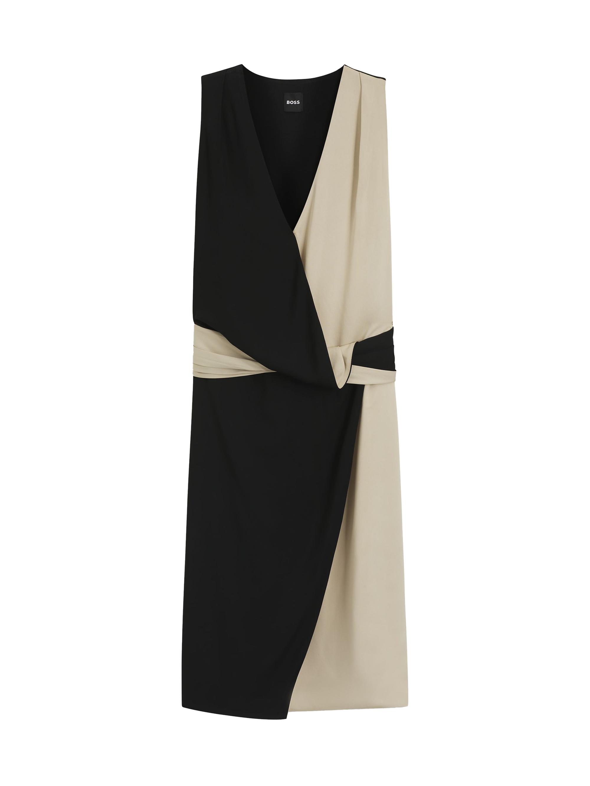 BOSS Women's Wrap-Front Dress with Colour-Blocking - Black
