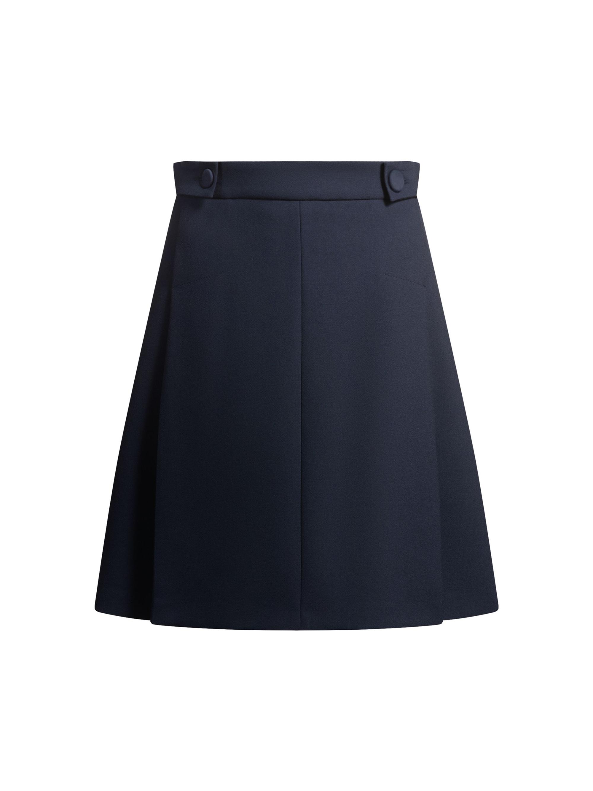 BOSS Women's Pleat-Front Skirt with Buttoned Waist - Dark Blue