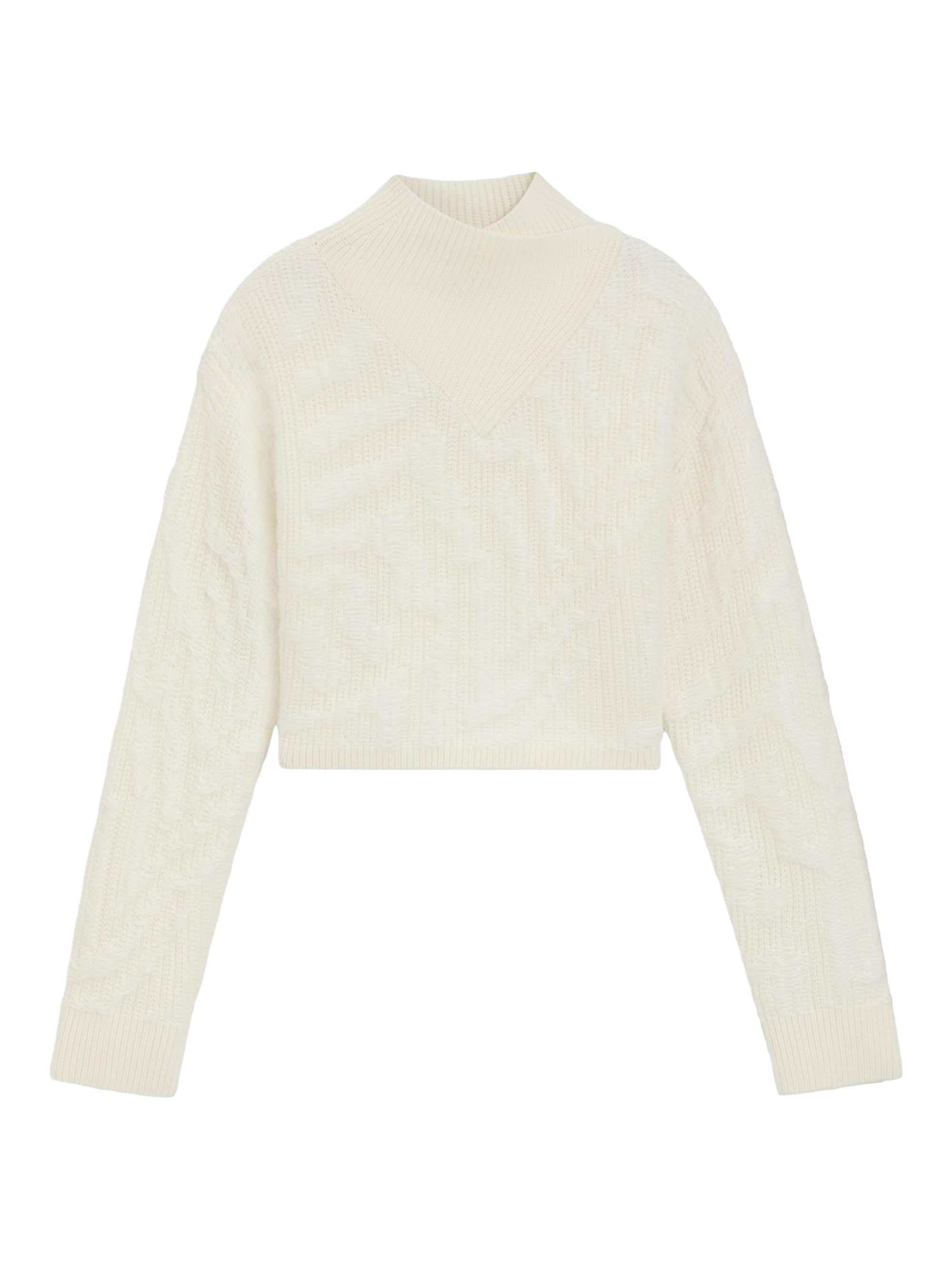 BOSS Women's Cropped Wool-Blend Sweater with Layered Neckline - Natural