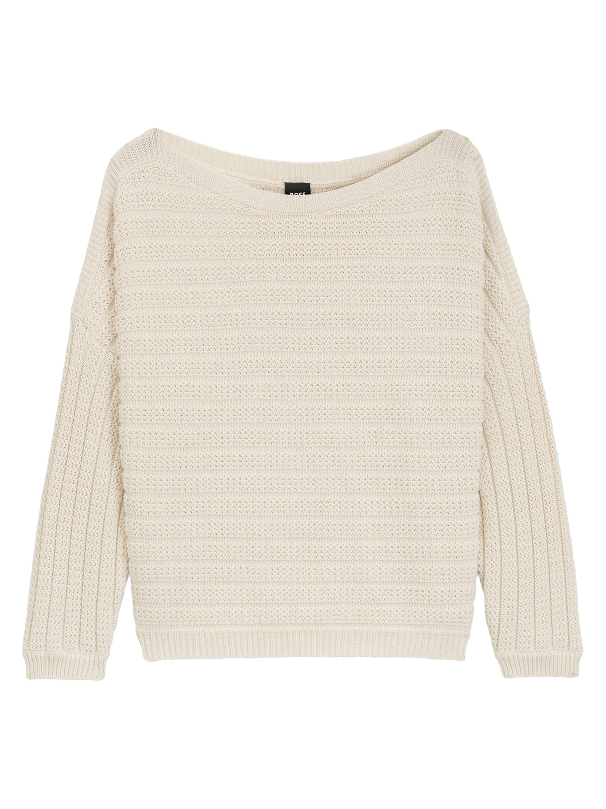 BOSS Women's Dropped-Shoulder Sweater in a Cotton Blend - Natural