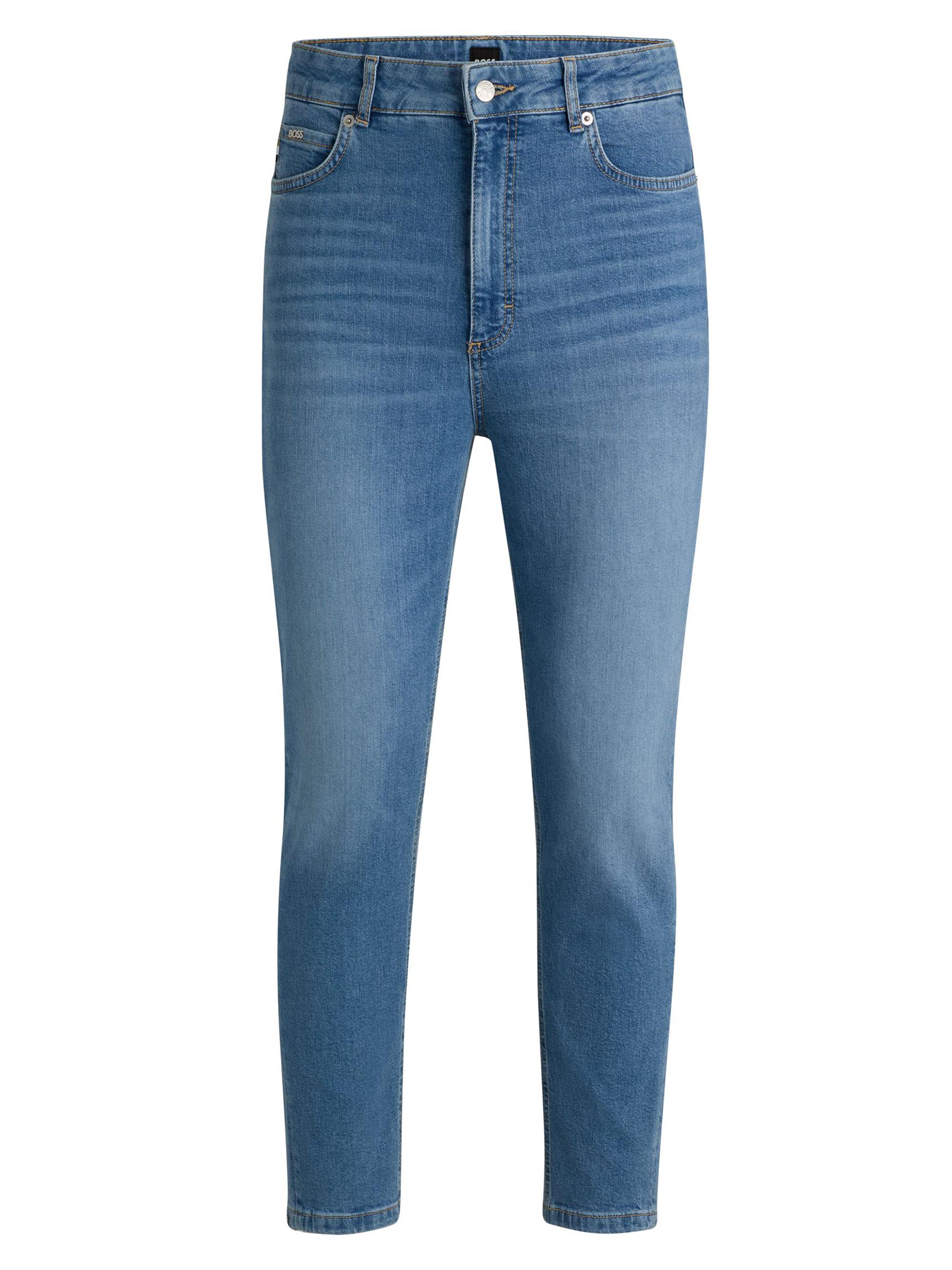 BOSS Women's High-Waisted Cropped Jeans in Blue Comfort-Stretch Denim - Blue