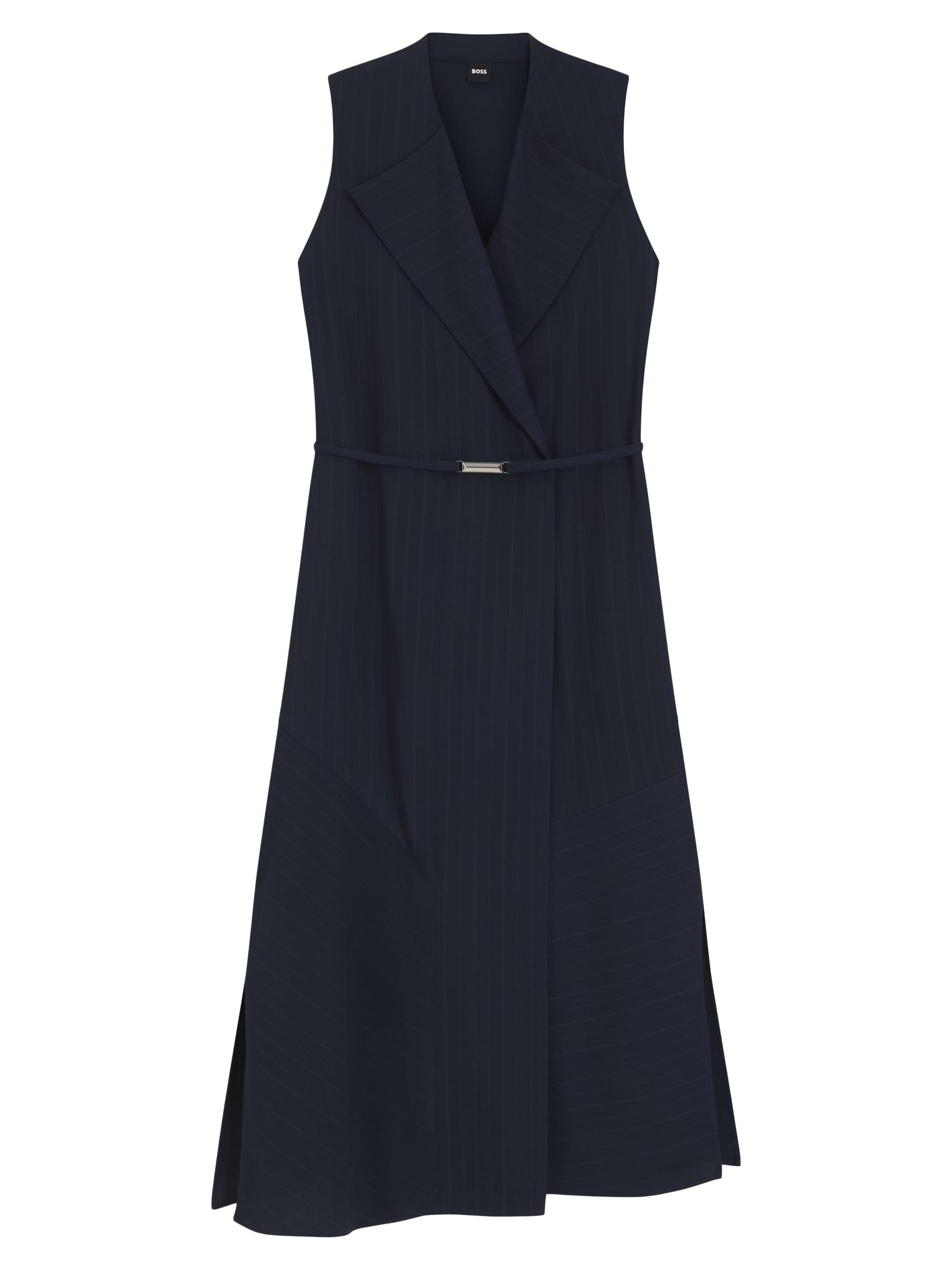 BOSS Women's Pinstripe Dress with Buttoned Wrap Front - Dark Grey