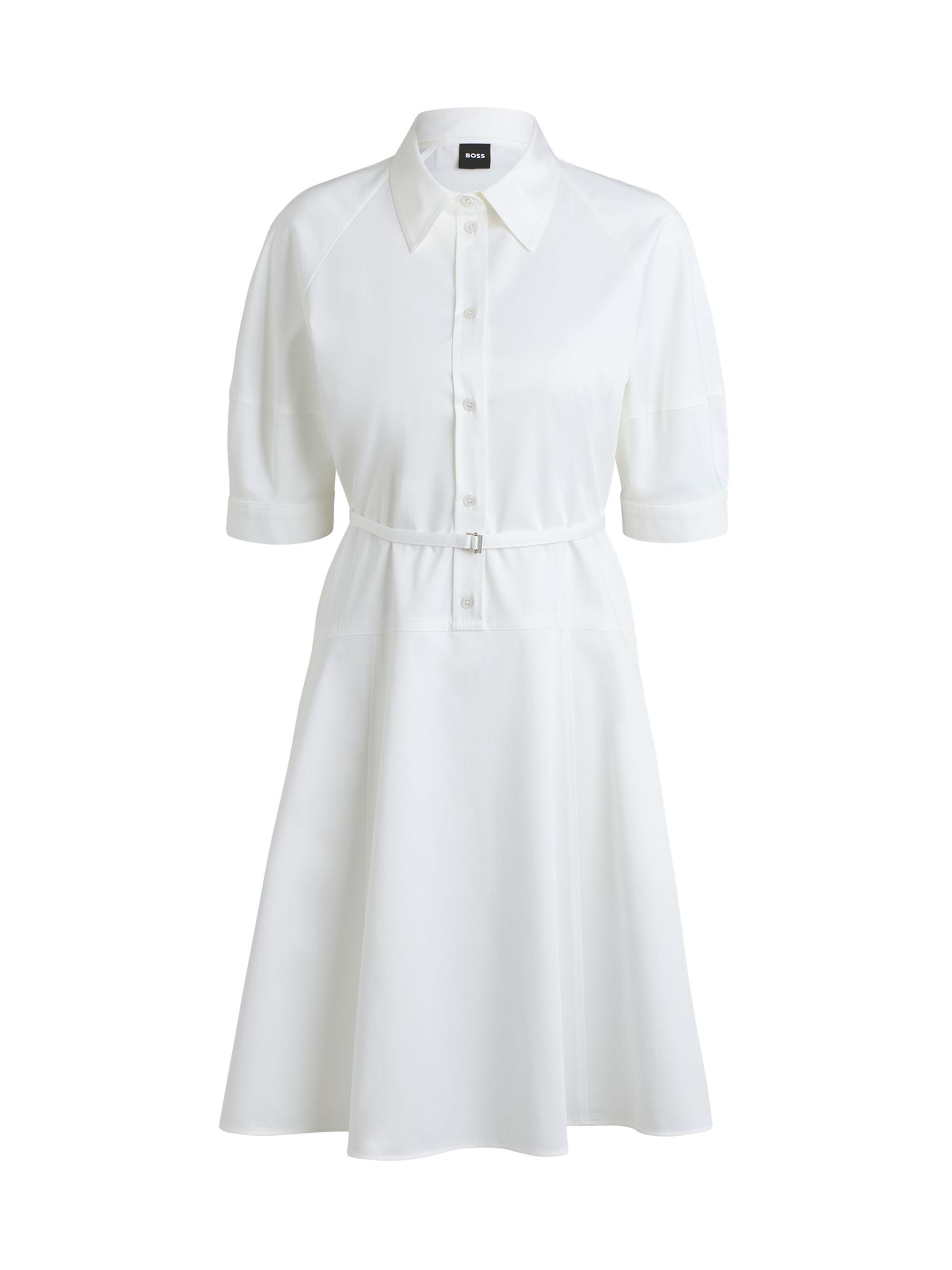 BOSS Women's Shirt Dress in Stretch Cotton with Half Placket - White