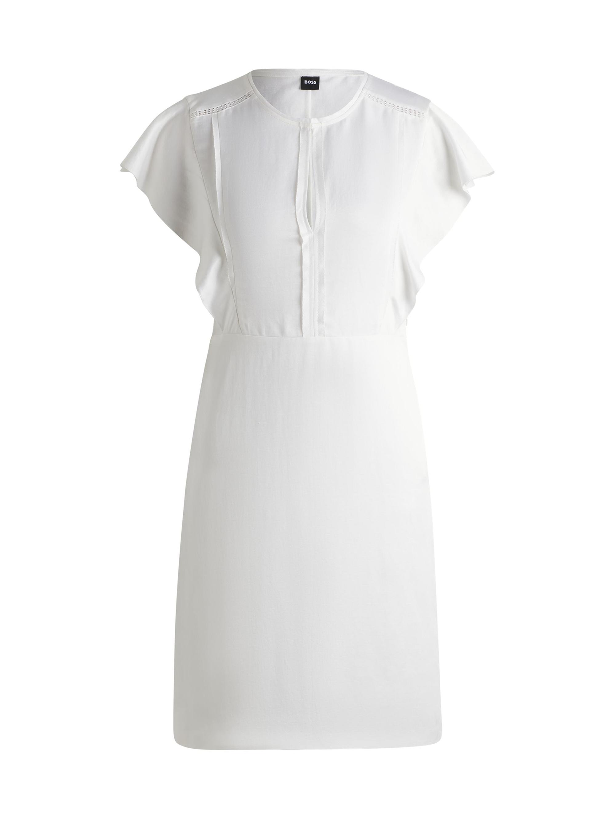 BOSS Women's Keyhole-Neckline Dress with Frilled Sleeves - White