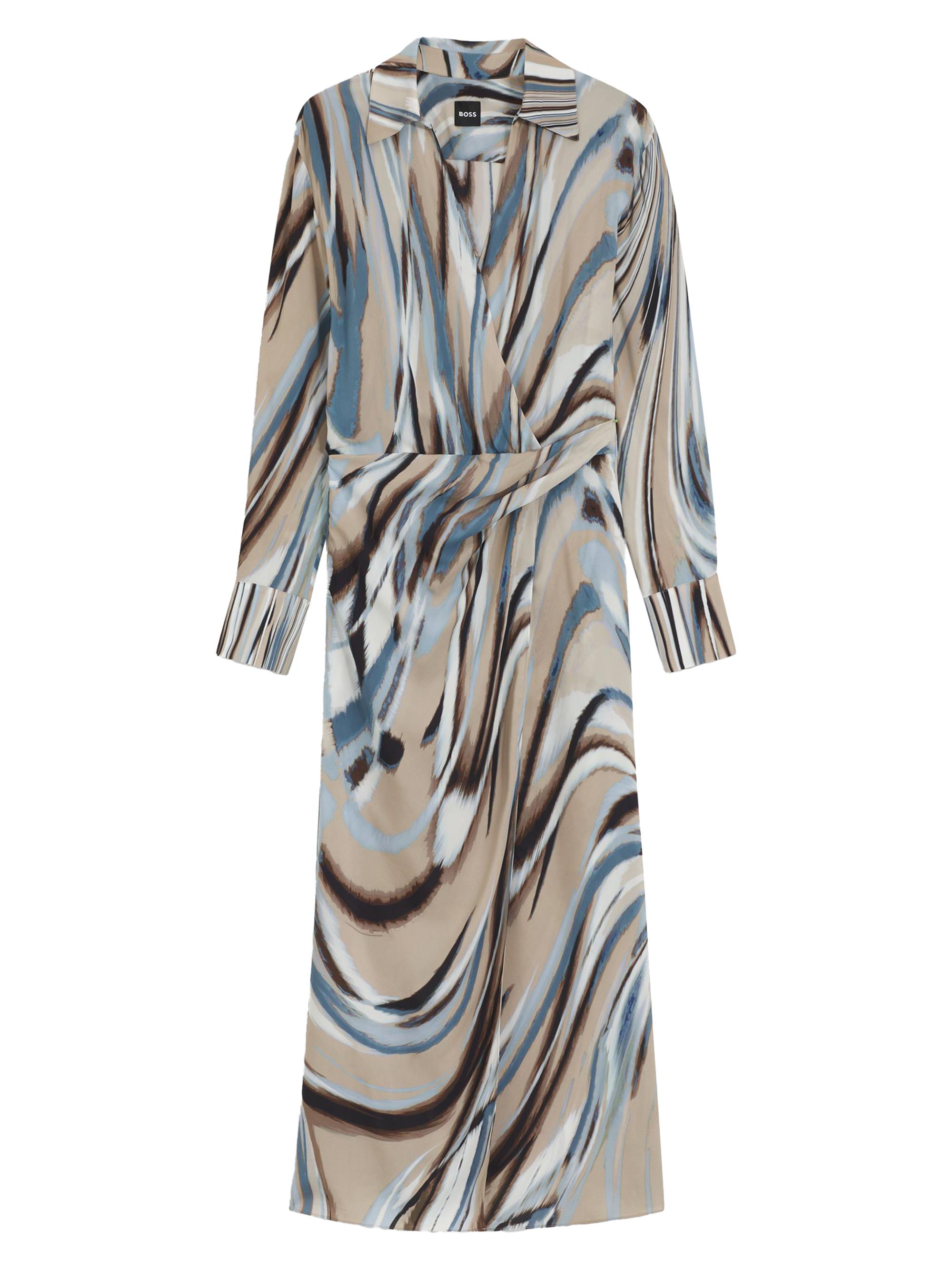 BOSS Women's Swirl-Print Dress with Wrap Front - Patterned Grey