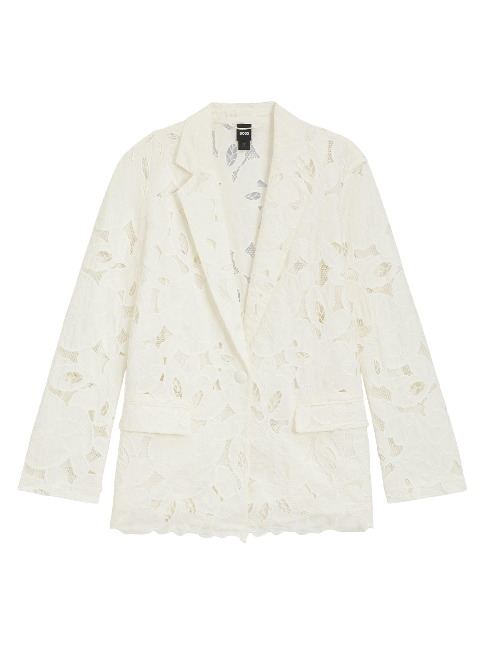 BOSS Women's Relaxed-Fit Blazer in an Embroidered Bamboo Blend - White