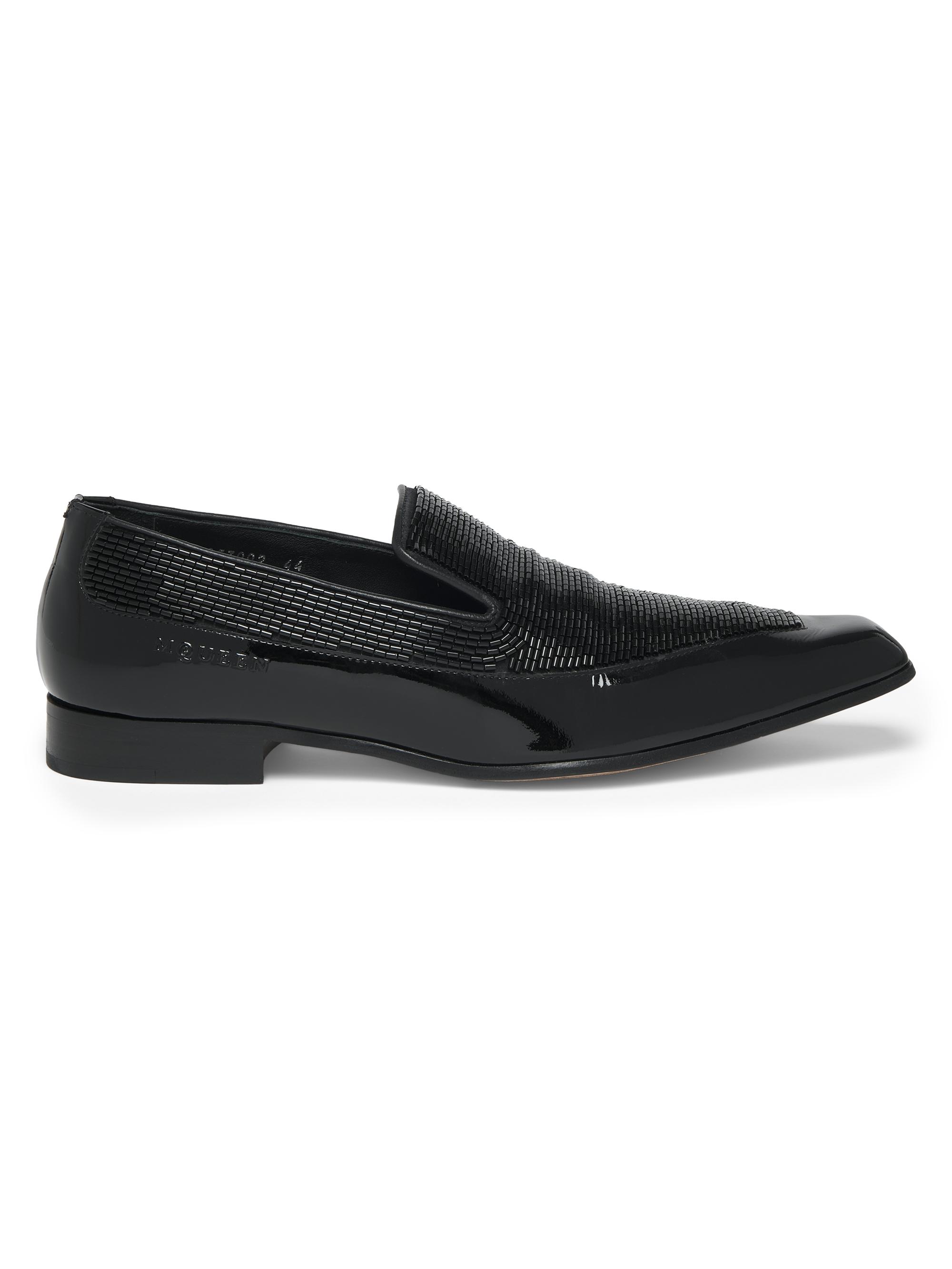 McQueen Men's Artie Beaded Patent Leather Loafers - Black
