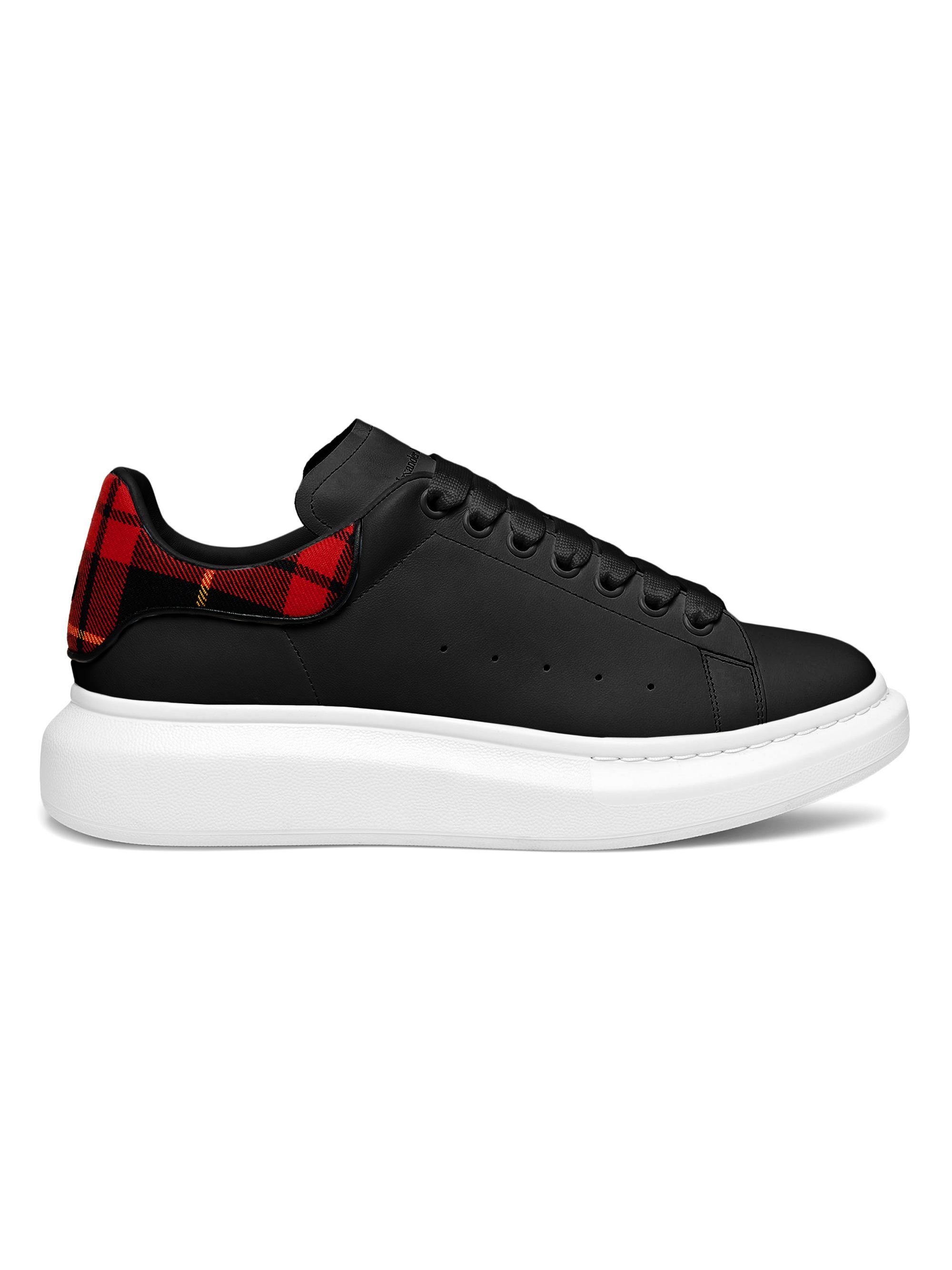 McQueen Men's Oversized Plaid-Heel Leather Sneakers - Black Multi Red