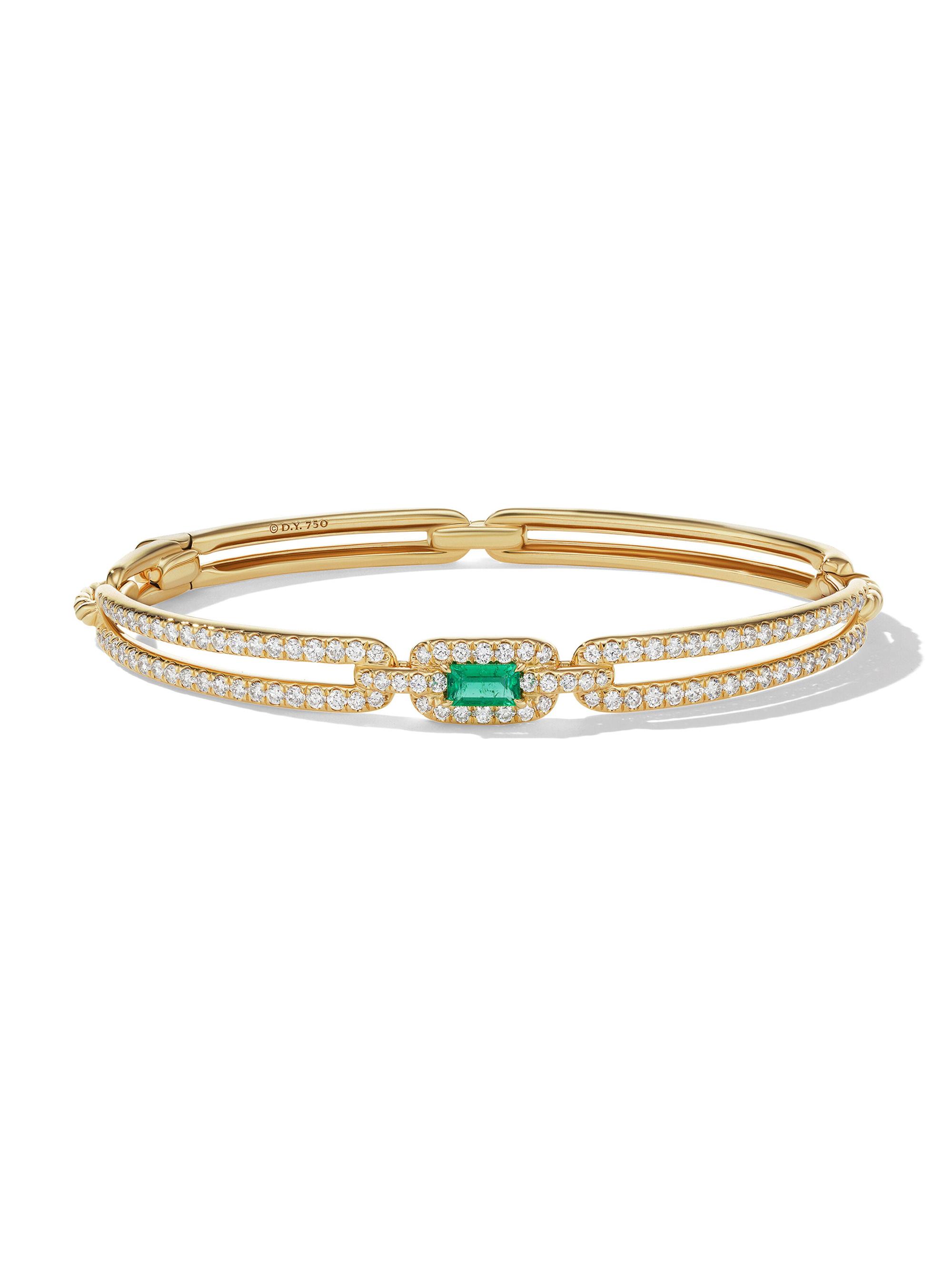 David Yurman Women's Stax Single Link Bracelet in 18K Yellow Gold - Emerald