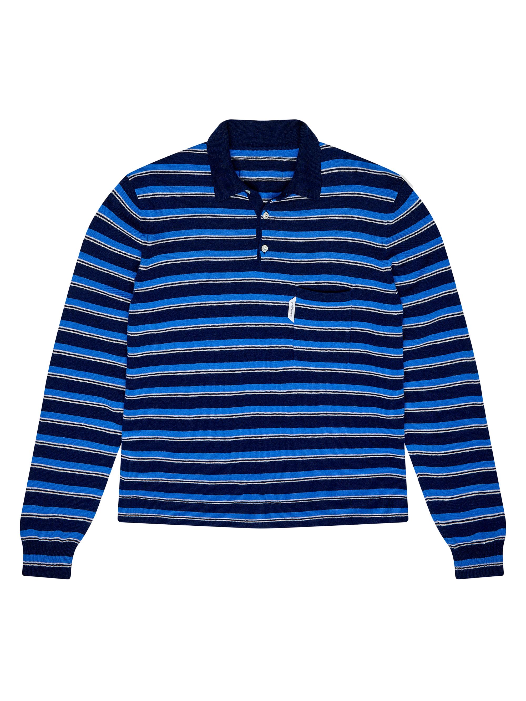 Hommegirls Women's Knit Stripe Polo Shirt - Blue