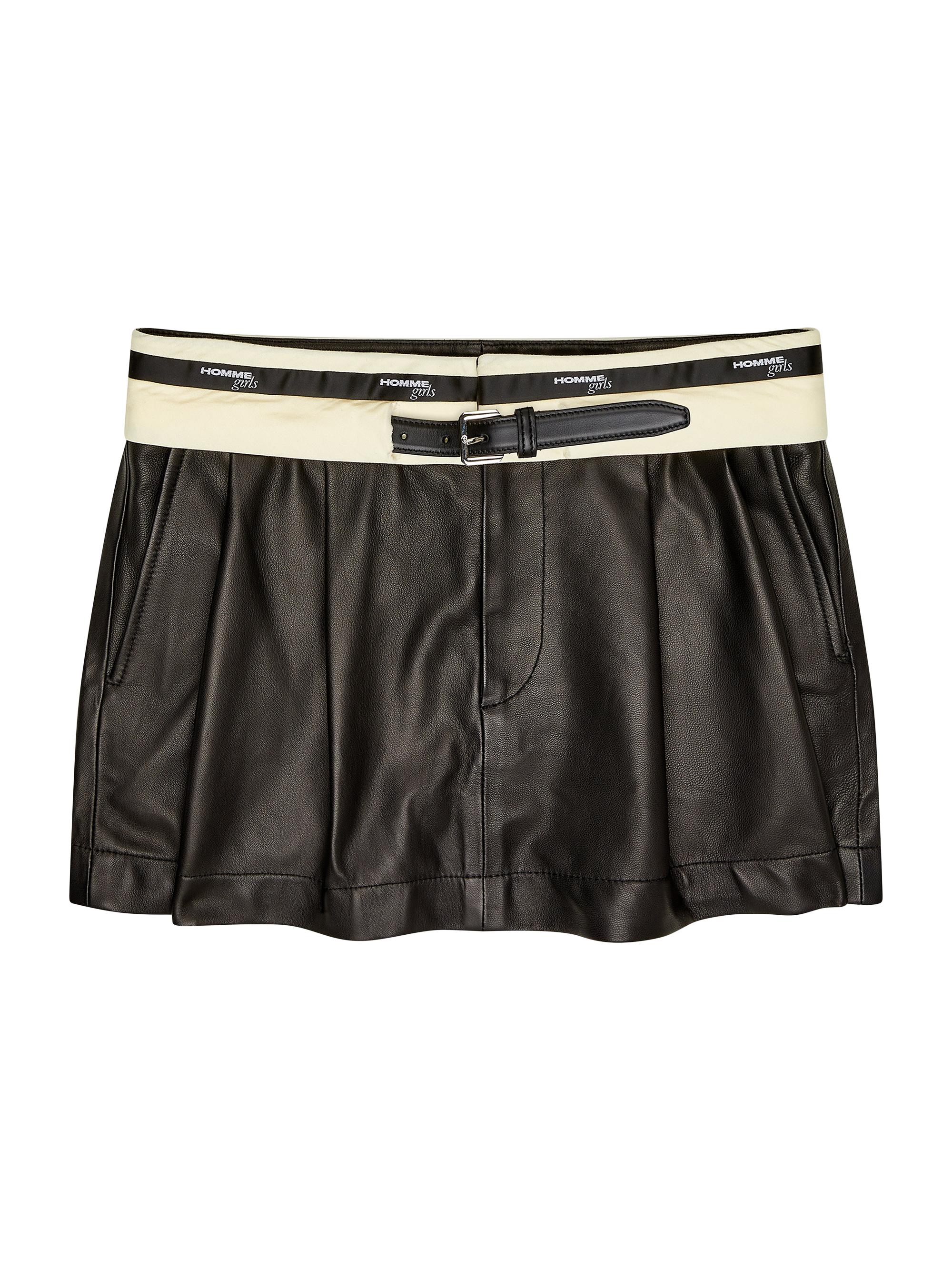 Hommegirls Women's Leather Flip Waist Mini Skirt - Black