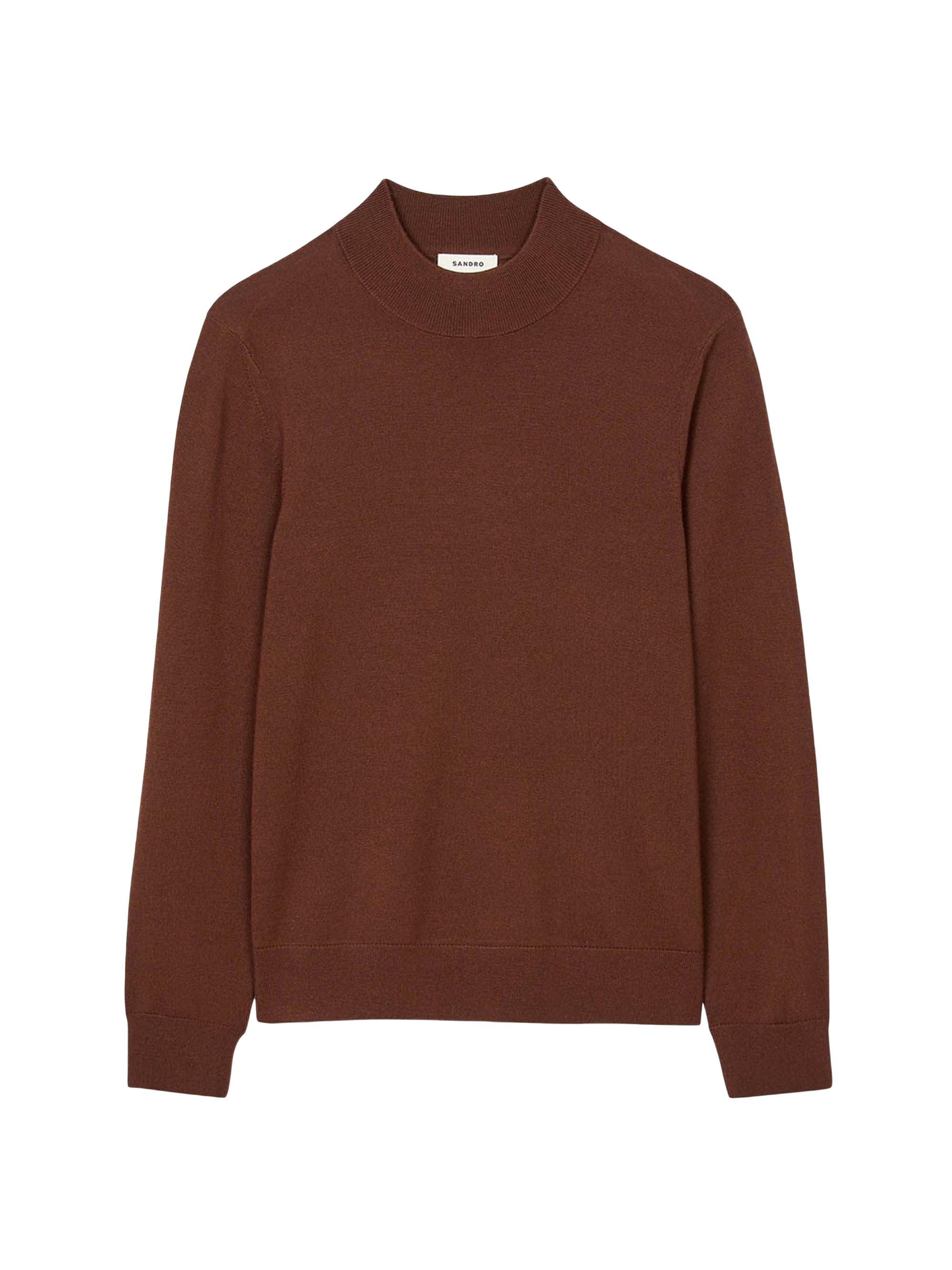 Sandro Men's Wool Sweater with High Neck - Cognac