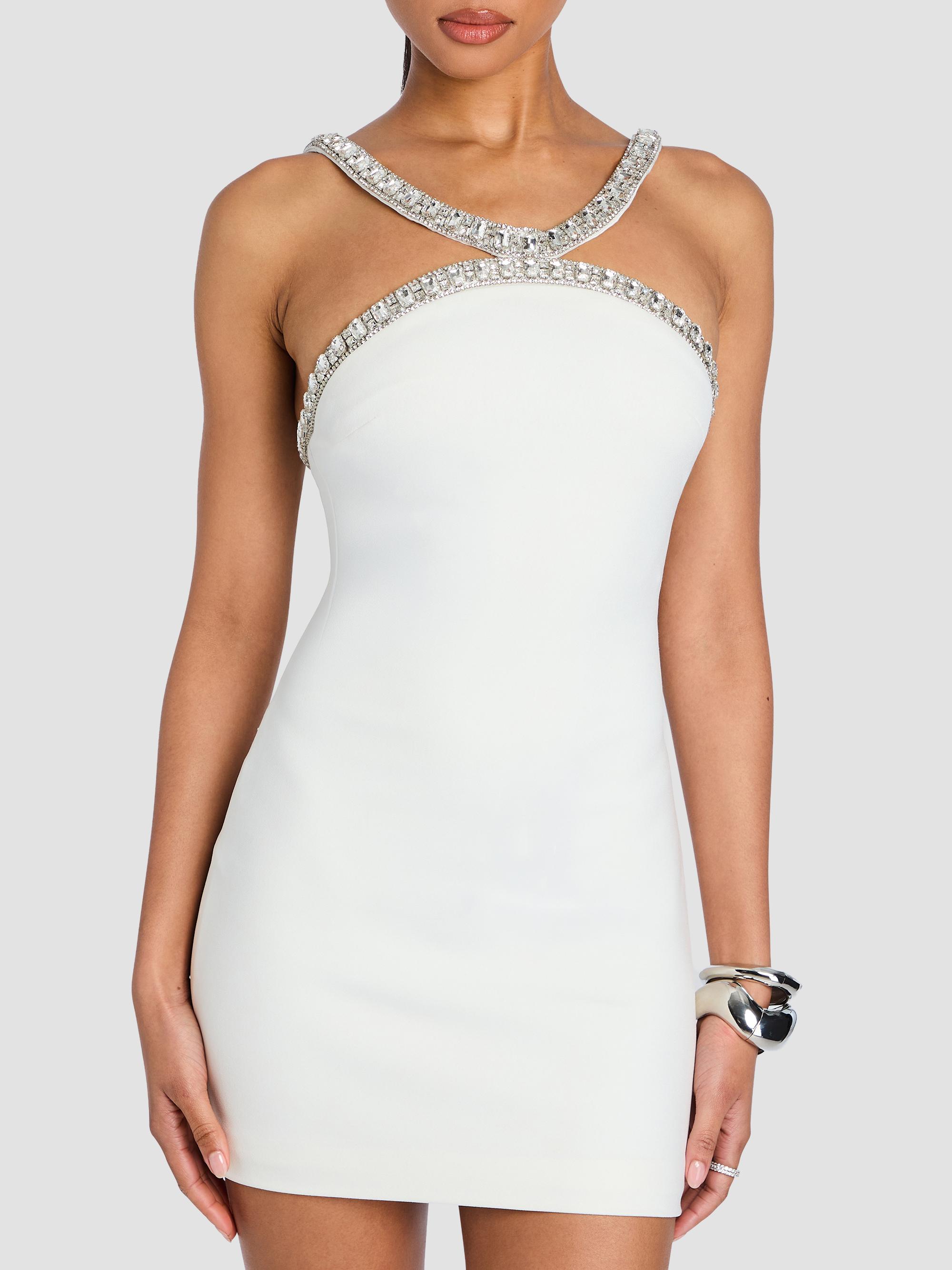 Retrofête Women's Ailsa Embellished Jersey Crepe Mini Dress - White Silver | Thumbnail 5