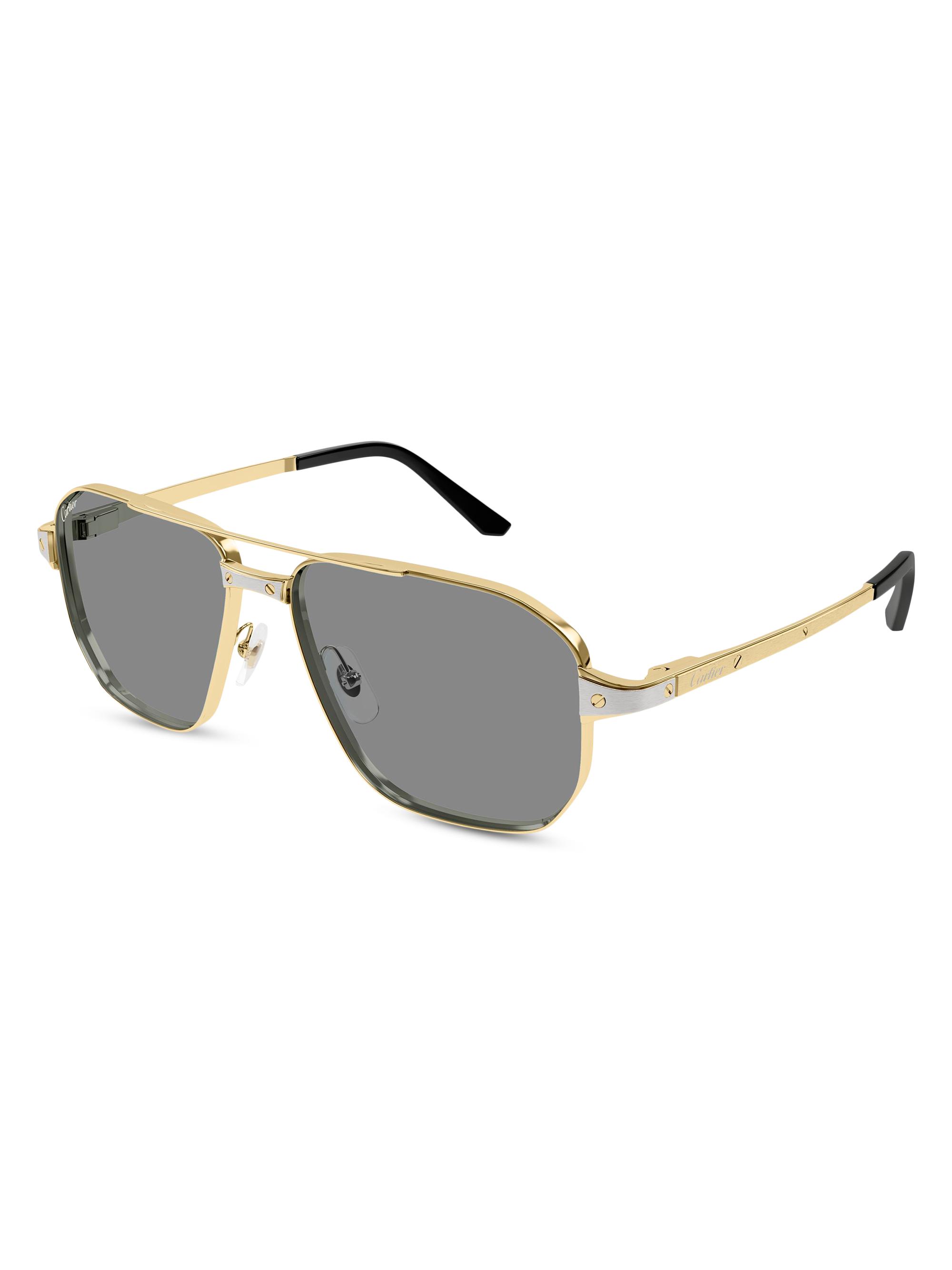 Cartier Men's Santos Evolution 59MM 24K-Gold-Plated & Platinum-Plated Metal Navigator Sunglasses - Gold Grey