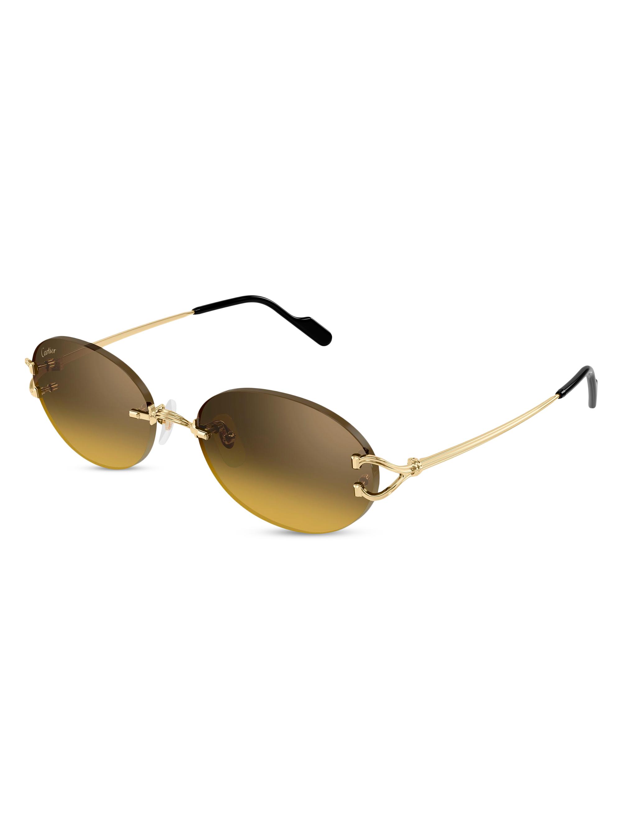 Cartier Men's C Décor 55MM 24K-Gold-Plated Metal Rimless Oval Sunglasses - Gold Yellow