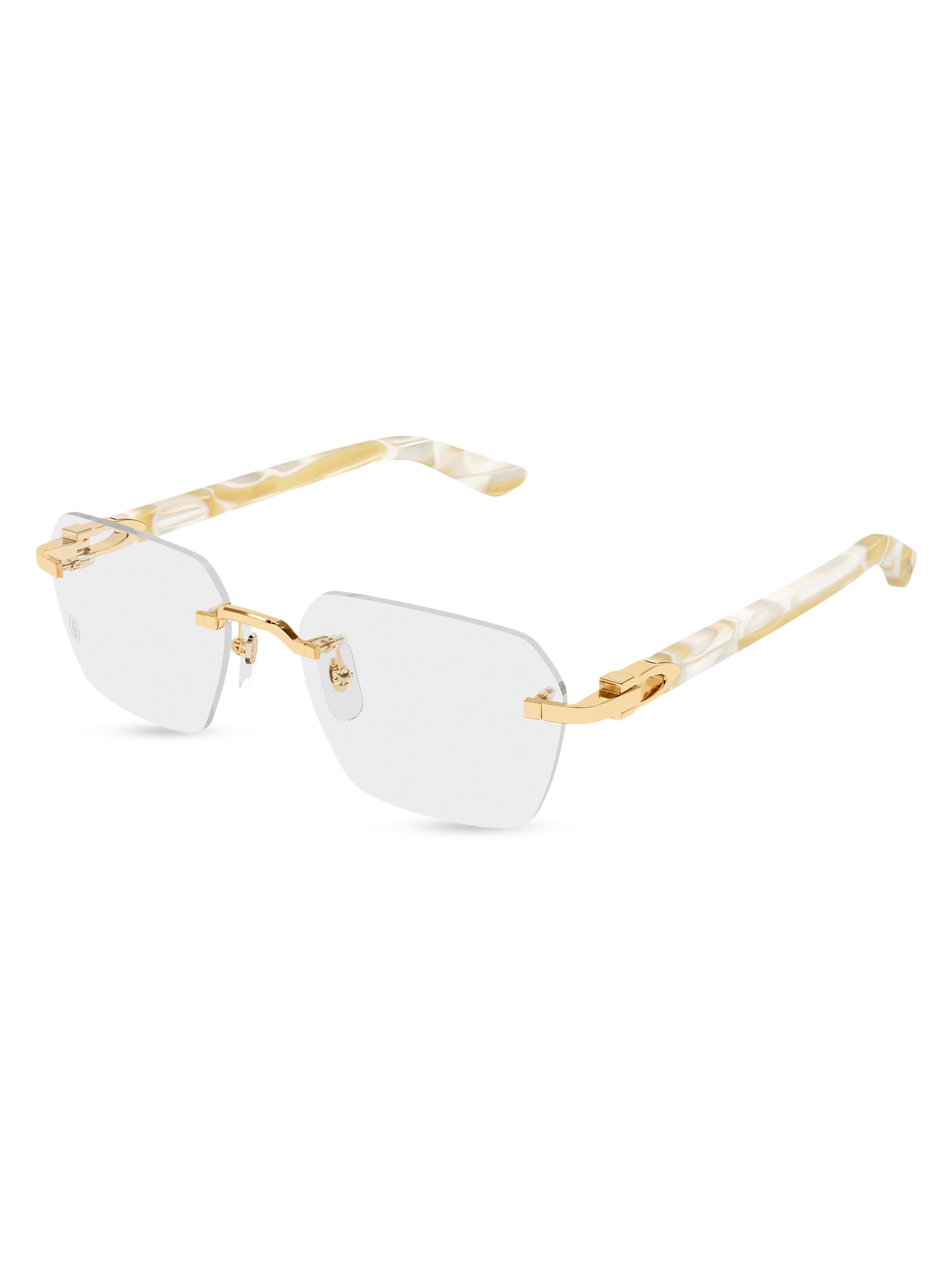 Cartier Men's C Decor 24K-Gold-Plated Rimless Rectangular Optical Glasses - Black Gold Clear