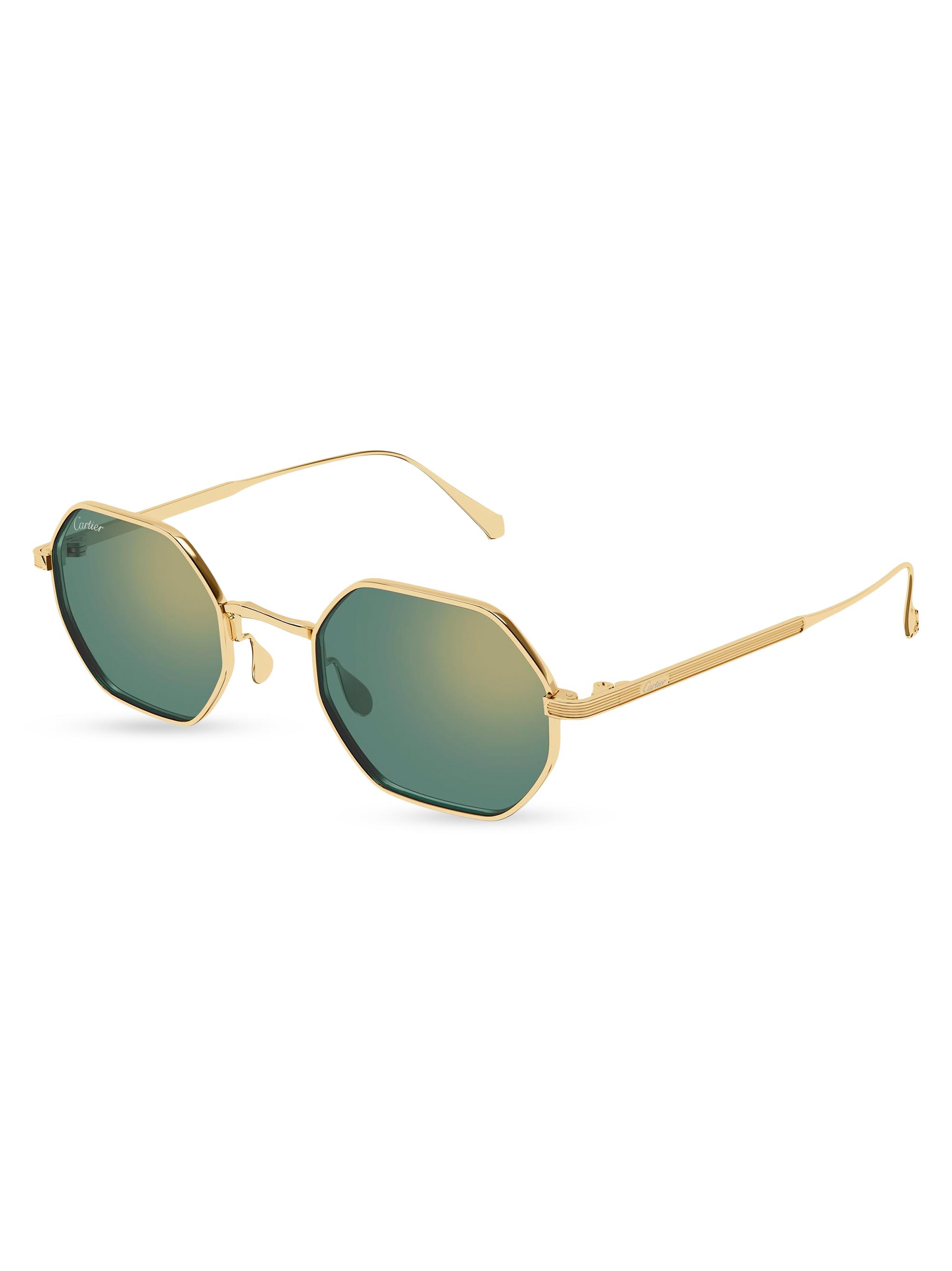 Cartier Men's C de  24K-Gold-Plated Titanium Geometrical Sunglasses - Gold Green
