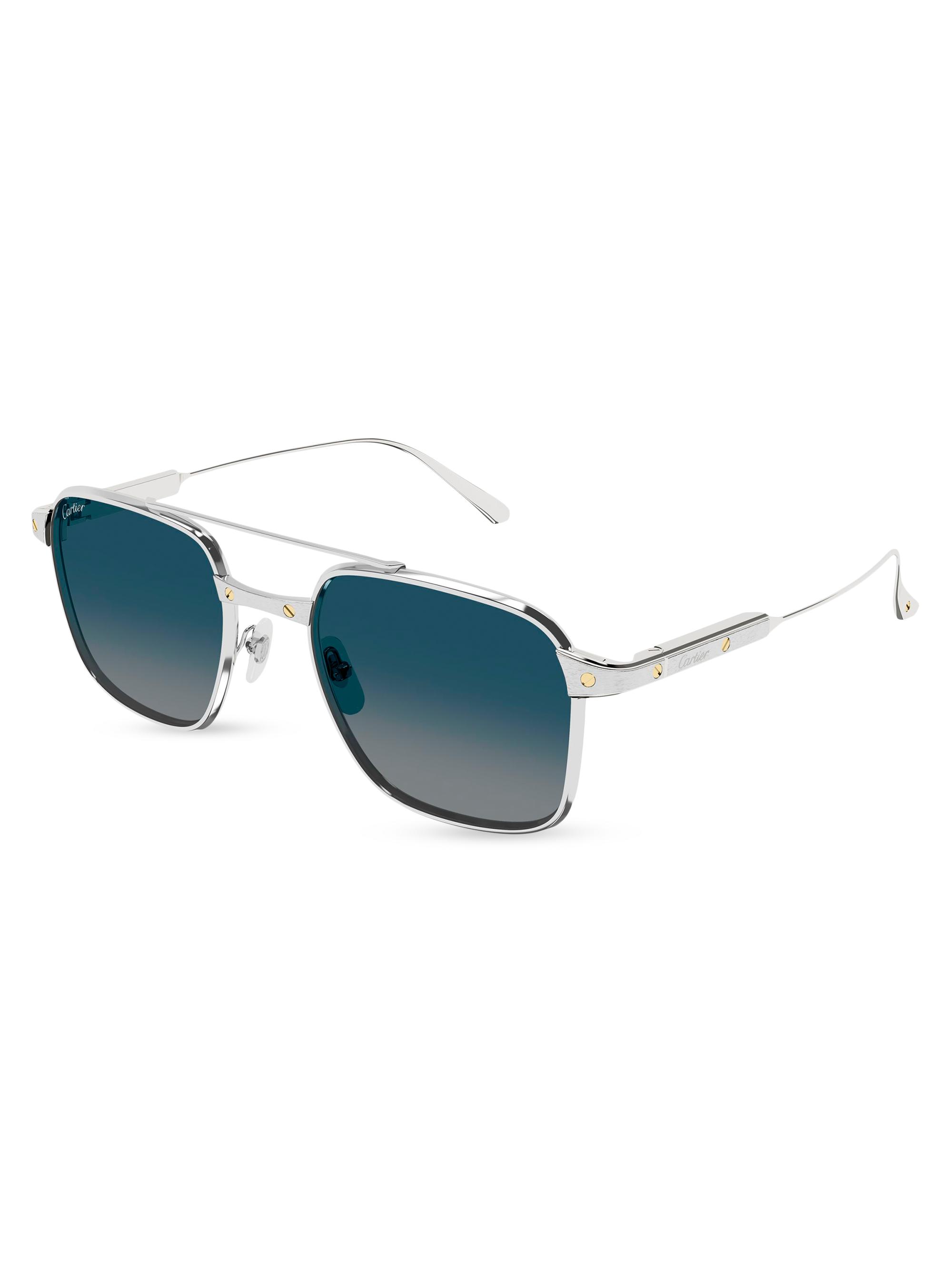 Cartier Men's Santos Light 54MM Square Sunglasses - Silver Blue