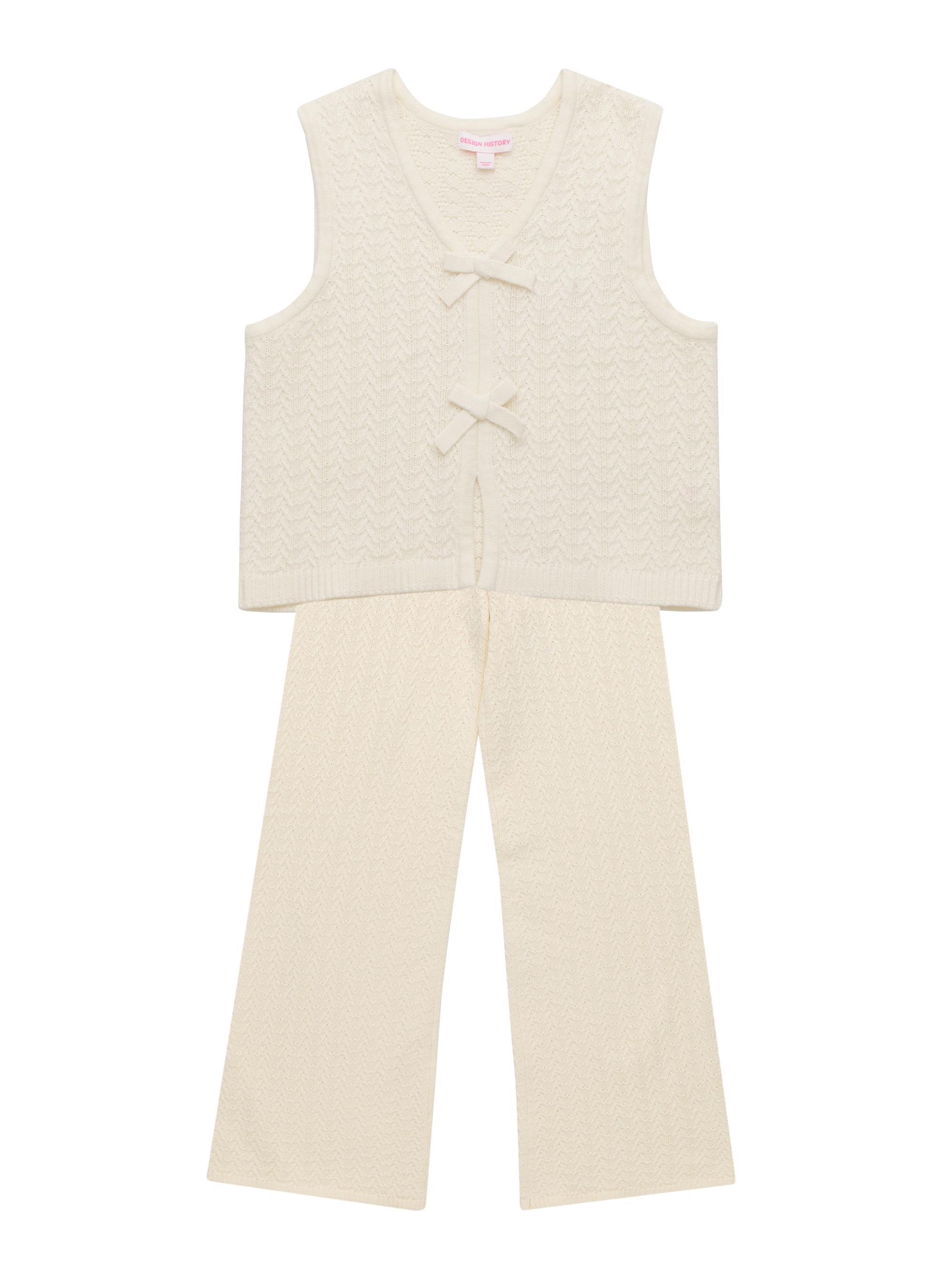 Design History Girl's Knit Vest & Pants Set - Vanilla