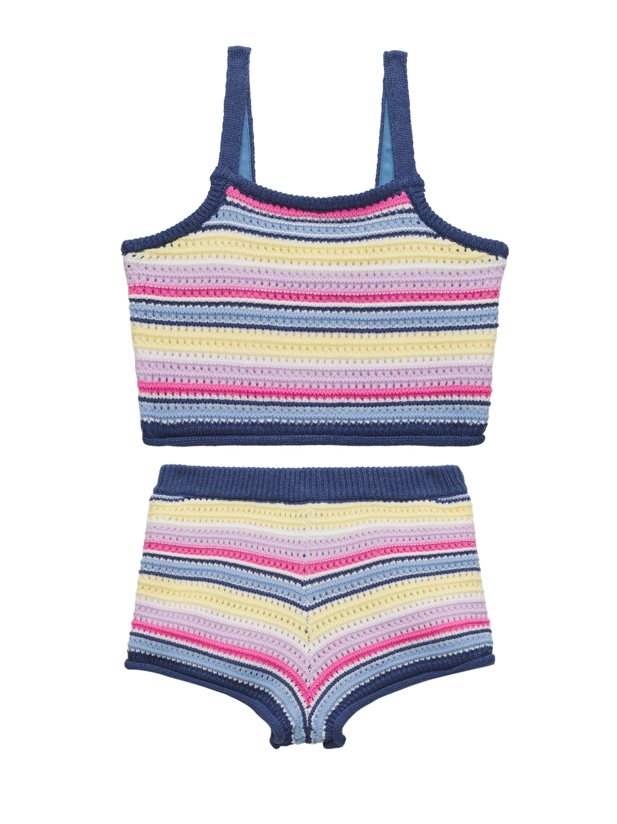 Design History Girl's Striped Tank Top & Shorts Set - Denim Jean Combo