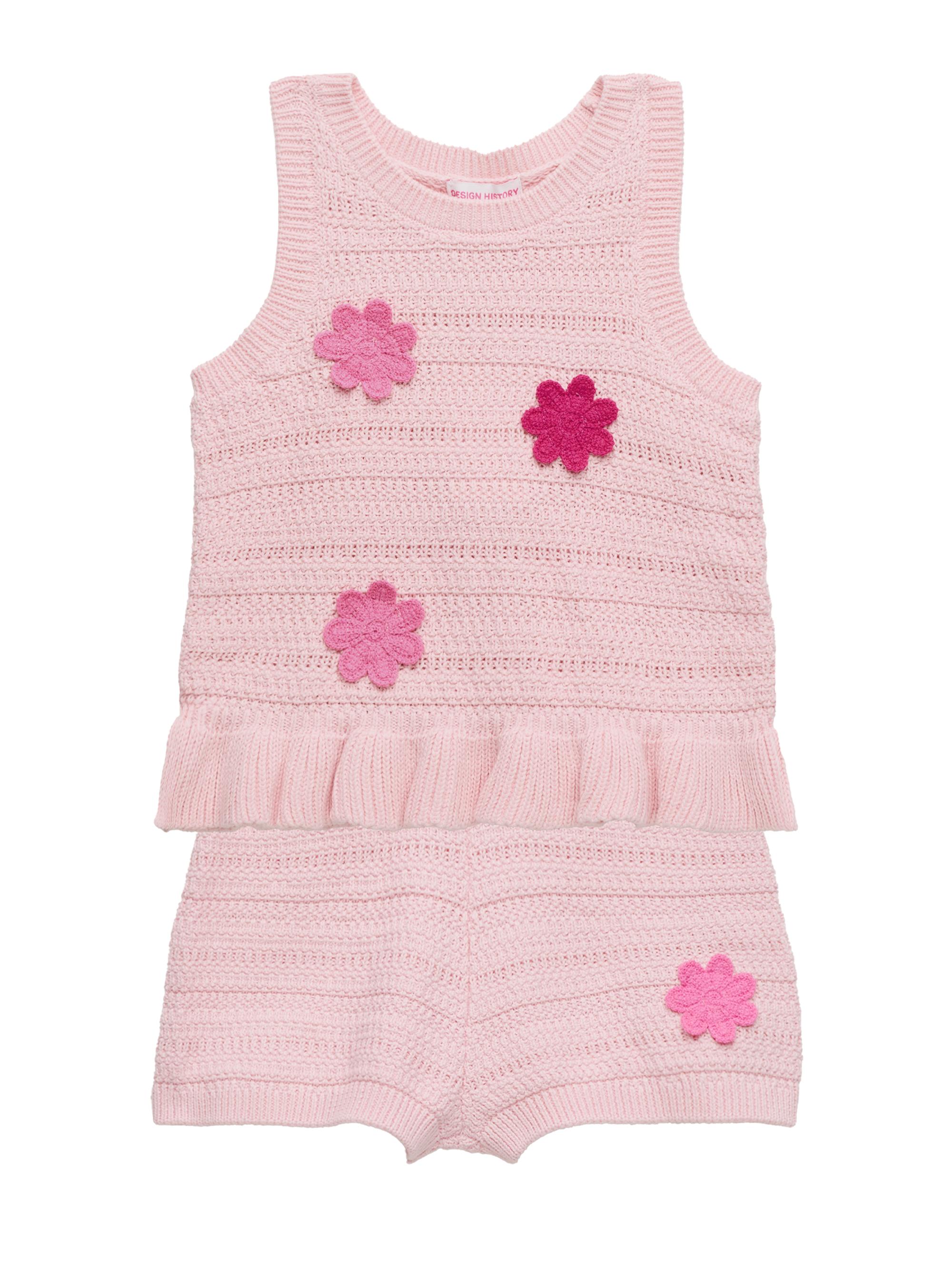 Design History Little Girl's Crochet Tank Top & Shorts Set - Pink Posies