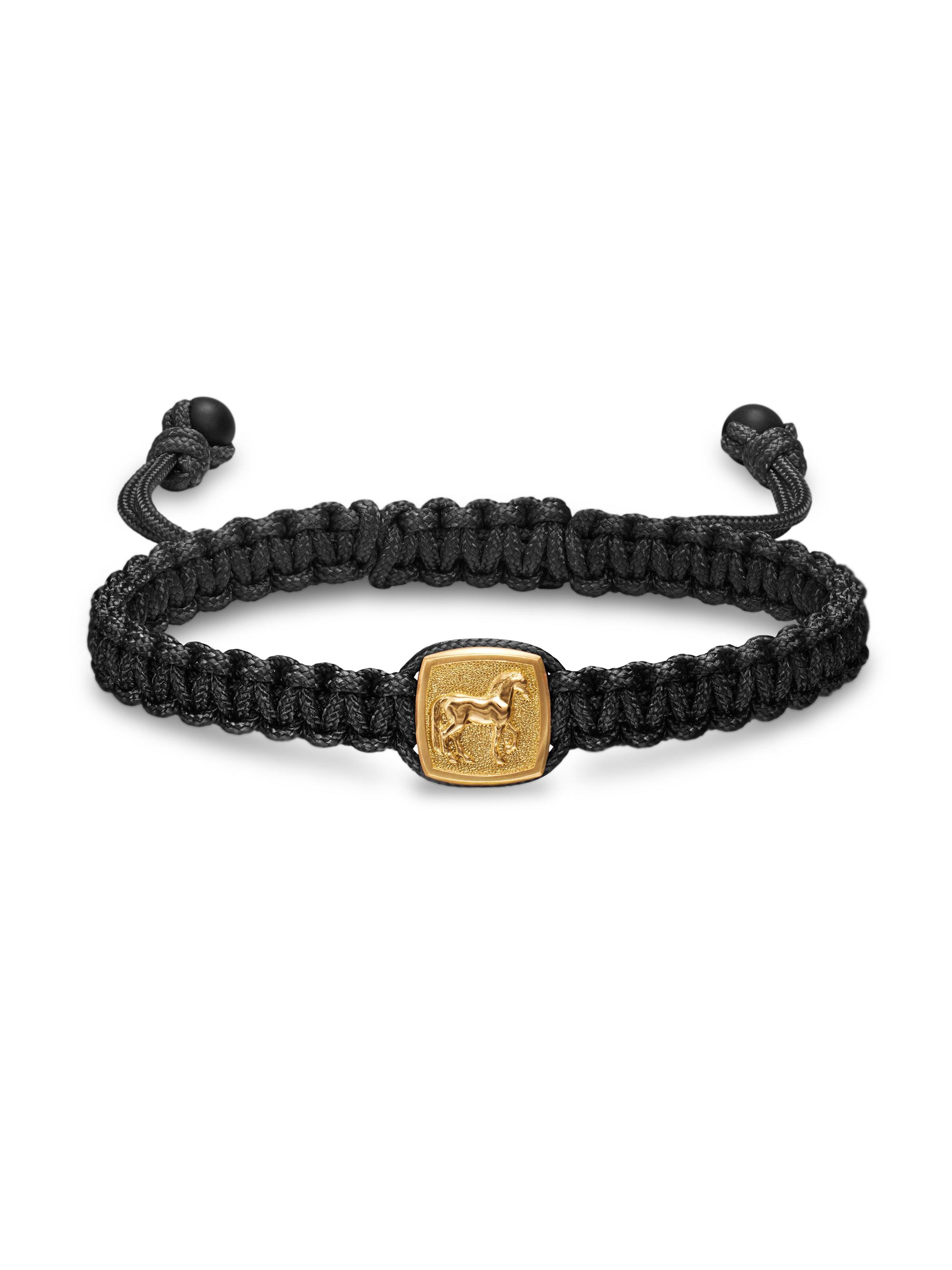 David Yurman Men's Petrvs Horse Black Nylon Woven Station Bracelet in 18K Yellow Gold - Black