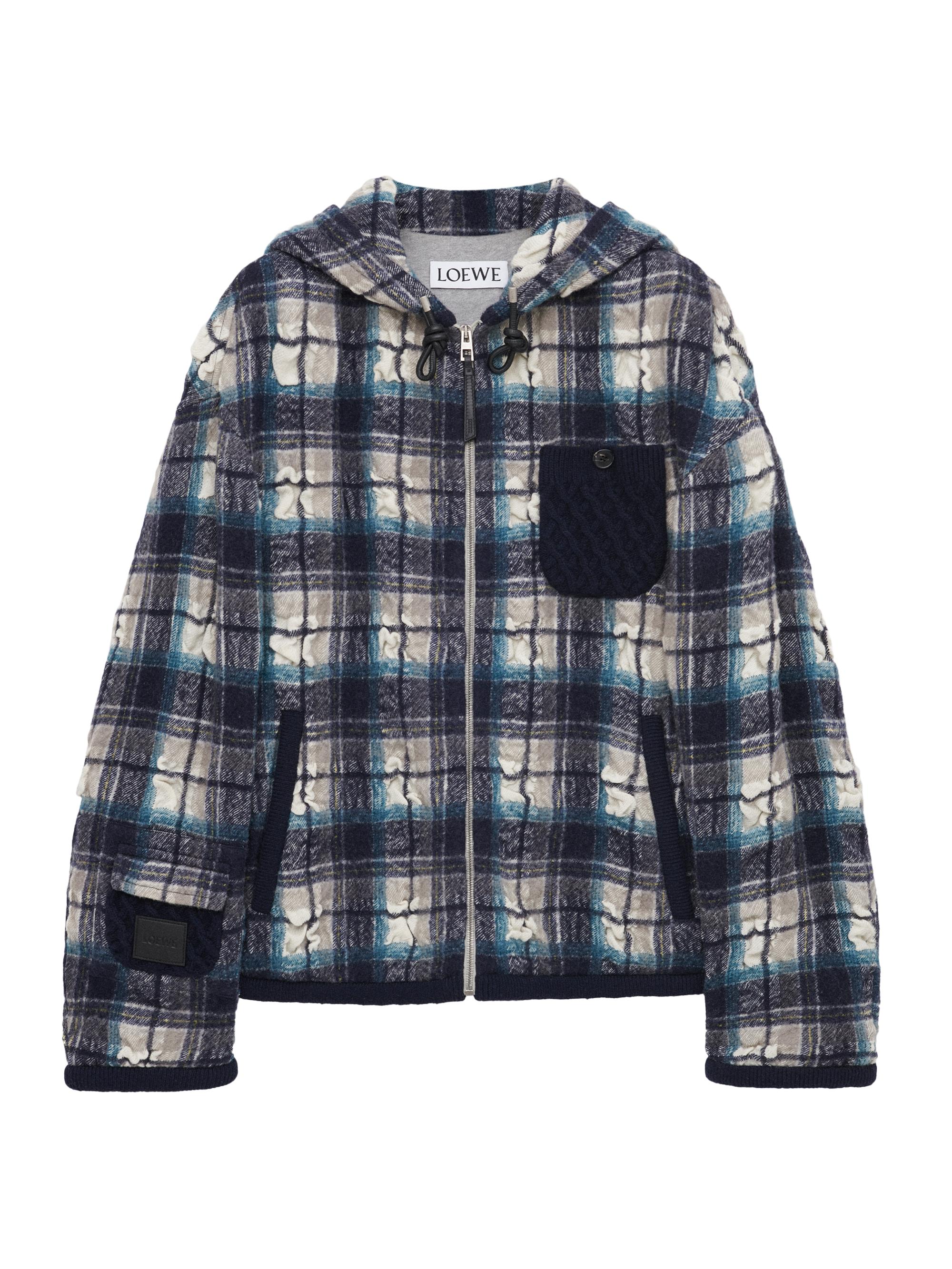LOEWE Men's Plaid Hooded Jacket - Navy White