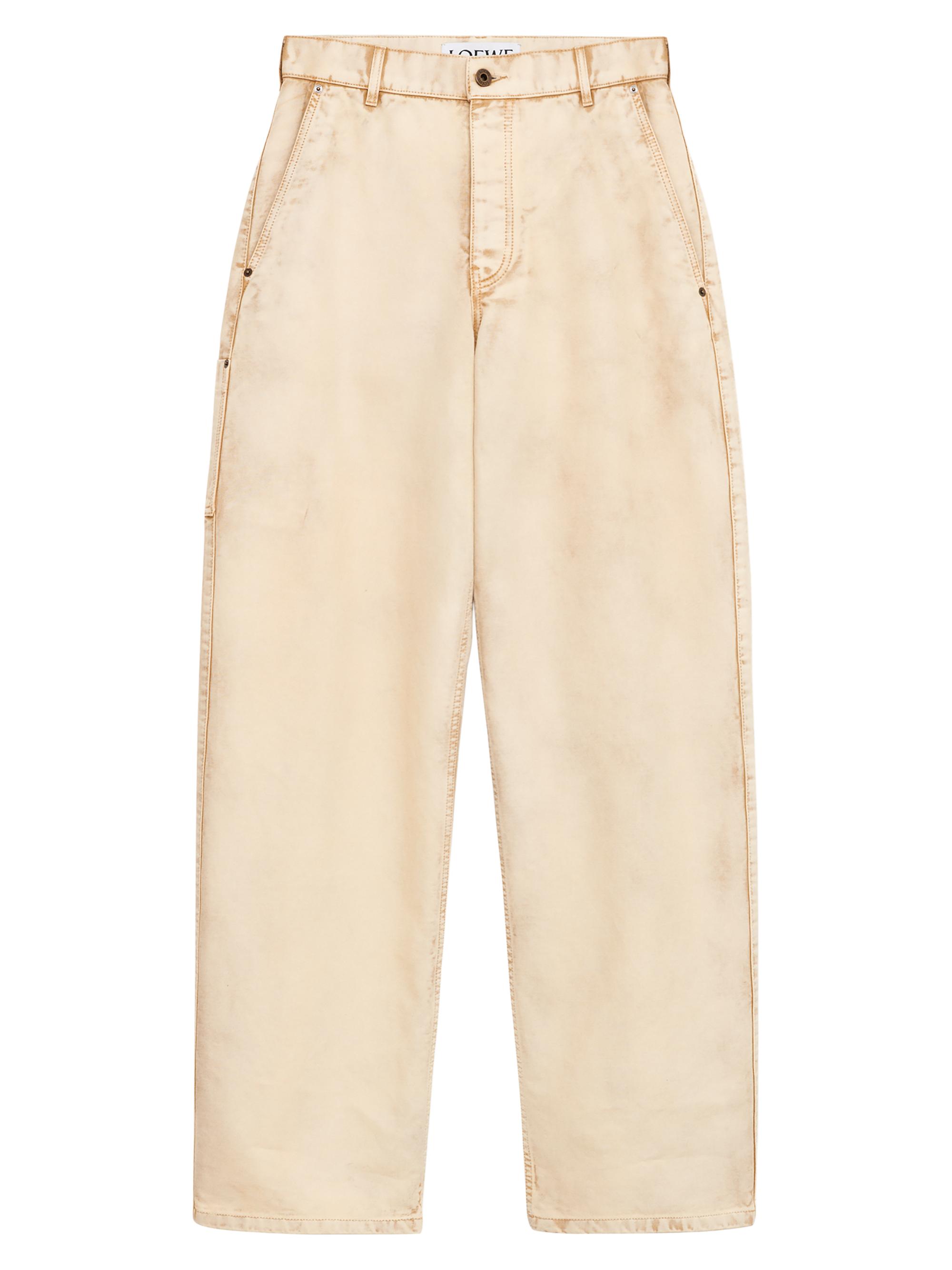 LOEWE Men's Garment-Dyed Cotton Twill Trousers - Beige