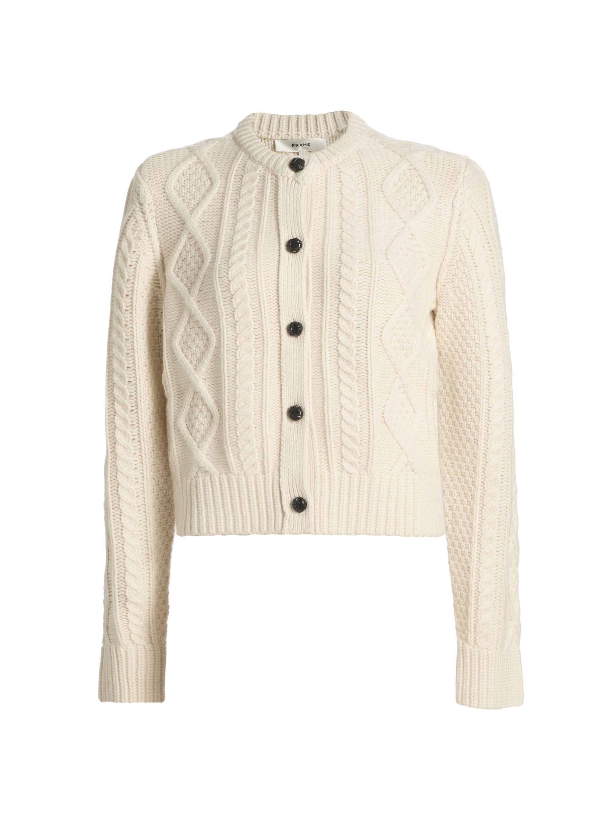 FRAME Women's Cable-Knit Cashmere Cardigan - Cream