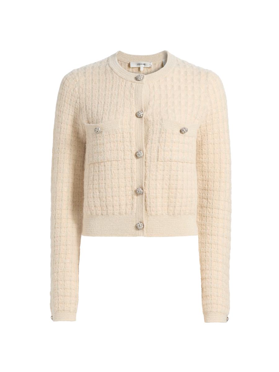 FRAME Metallic Check Cardigan | Saks Fifth Avenue
