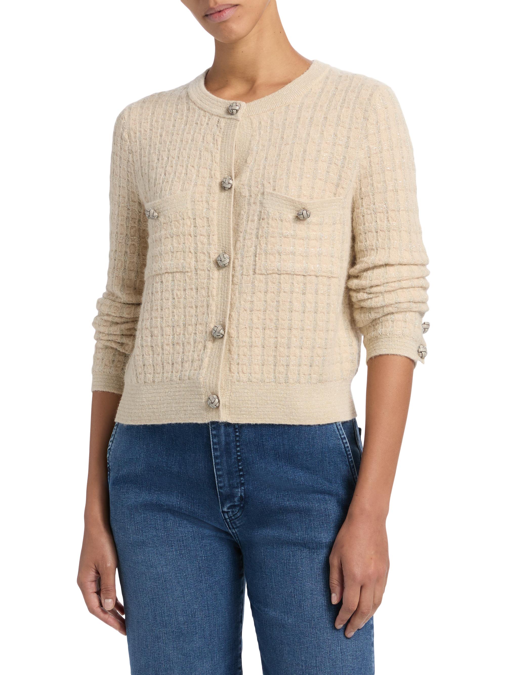 FRAME Metallic Check Cardigan | Saks Fifth Avenue