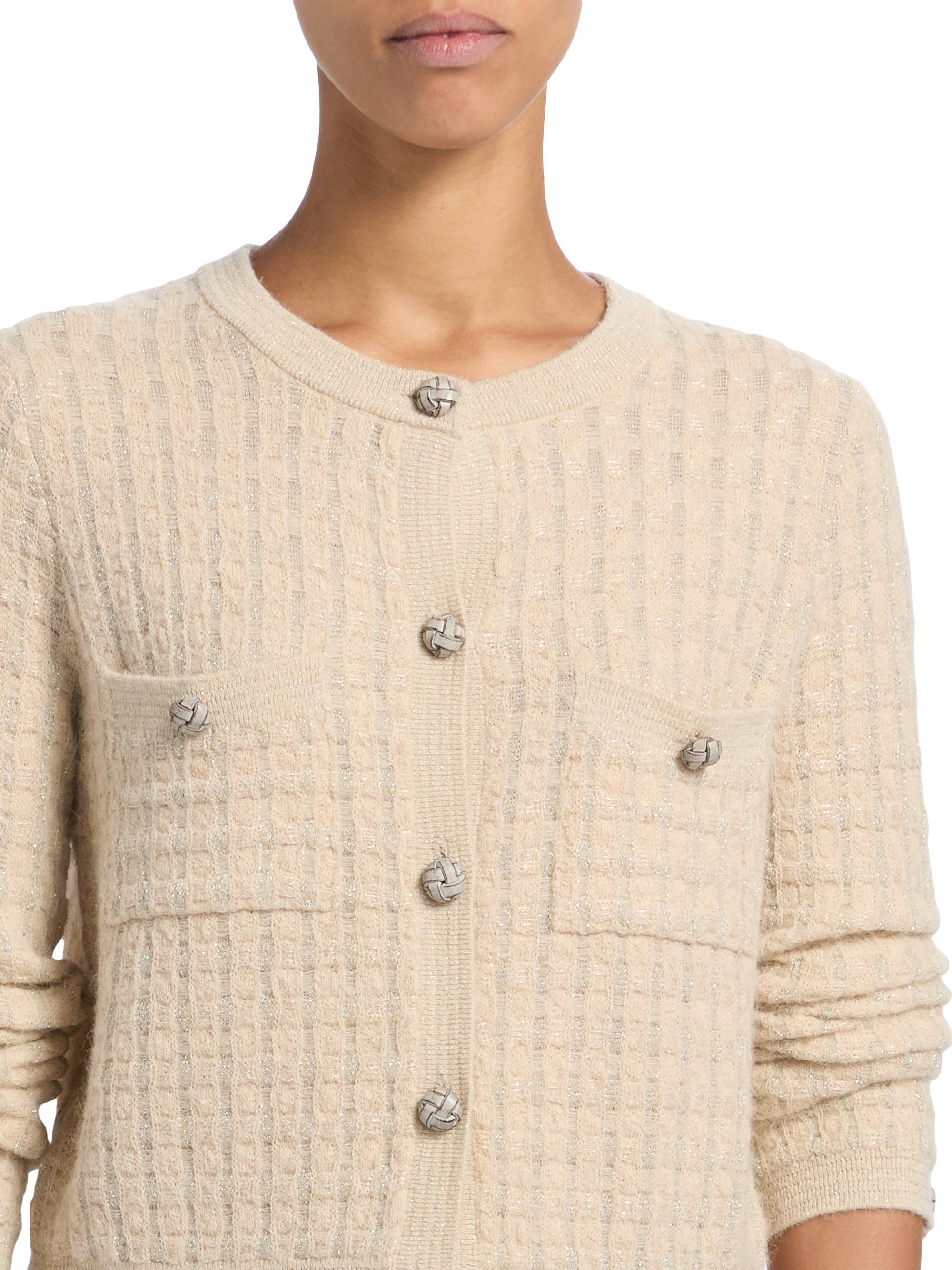 FRAME Metallic Check Cardigan | Saks Fifth Avenue