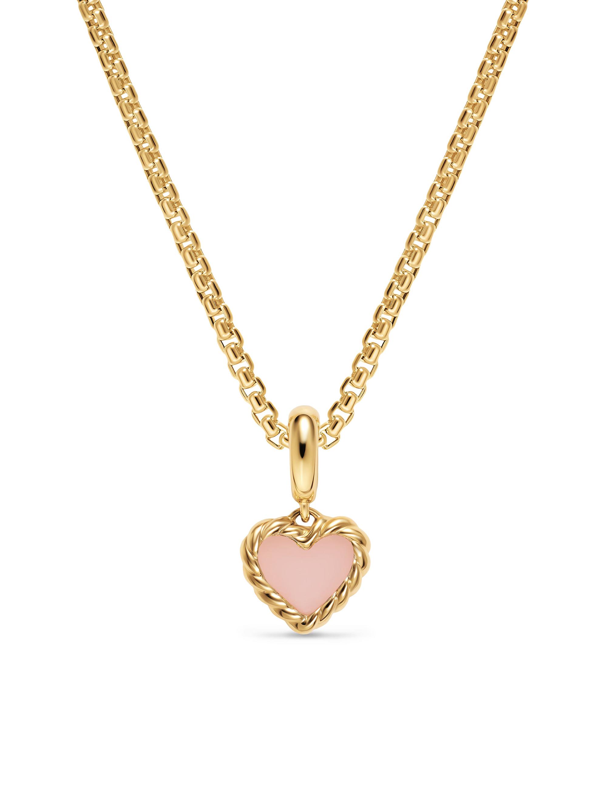 David Yurman Women's Petite DY Elements Heart Station Pendant in 18K Yellow Gold - Pink Opal