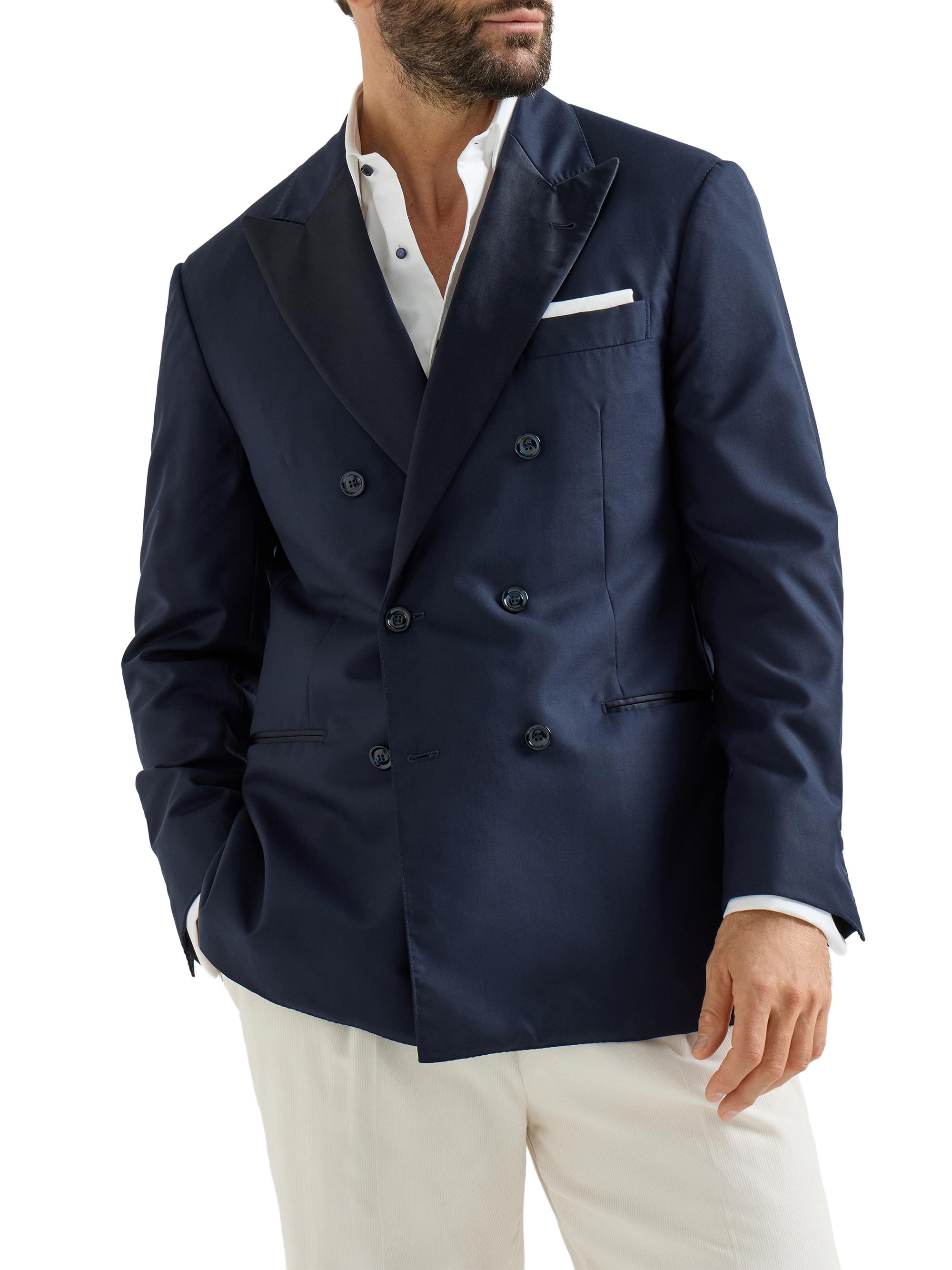 Brunello Cucinelli Men's Virgin Wool and Silk Twill One and a Half Breasted Tuxedo Jacket - Navy Blue