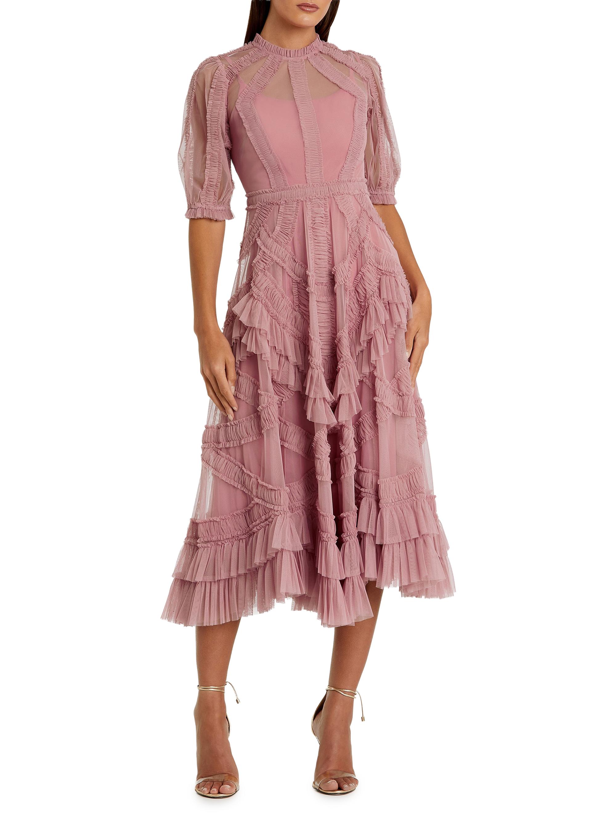 Mac Duggal Women's Tulle Ruffle Tiered Midi-Dress - Midnight