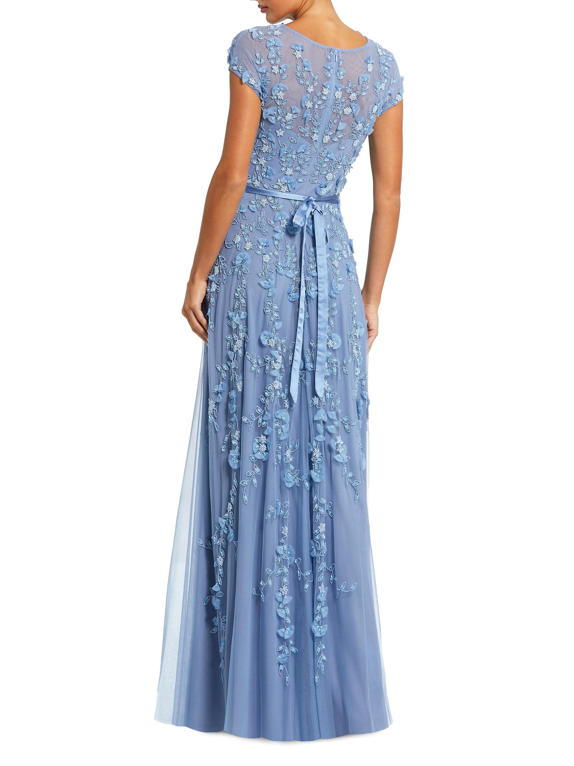 Mac Duggal Women's Petite Floral Applique Chiffon A-Line Gown - Sky Blue Petite 16 | Thumbnail 2