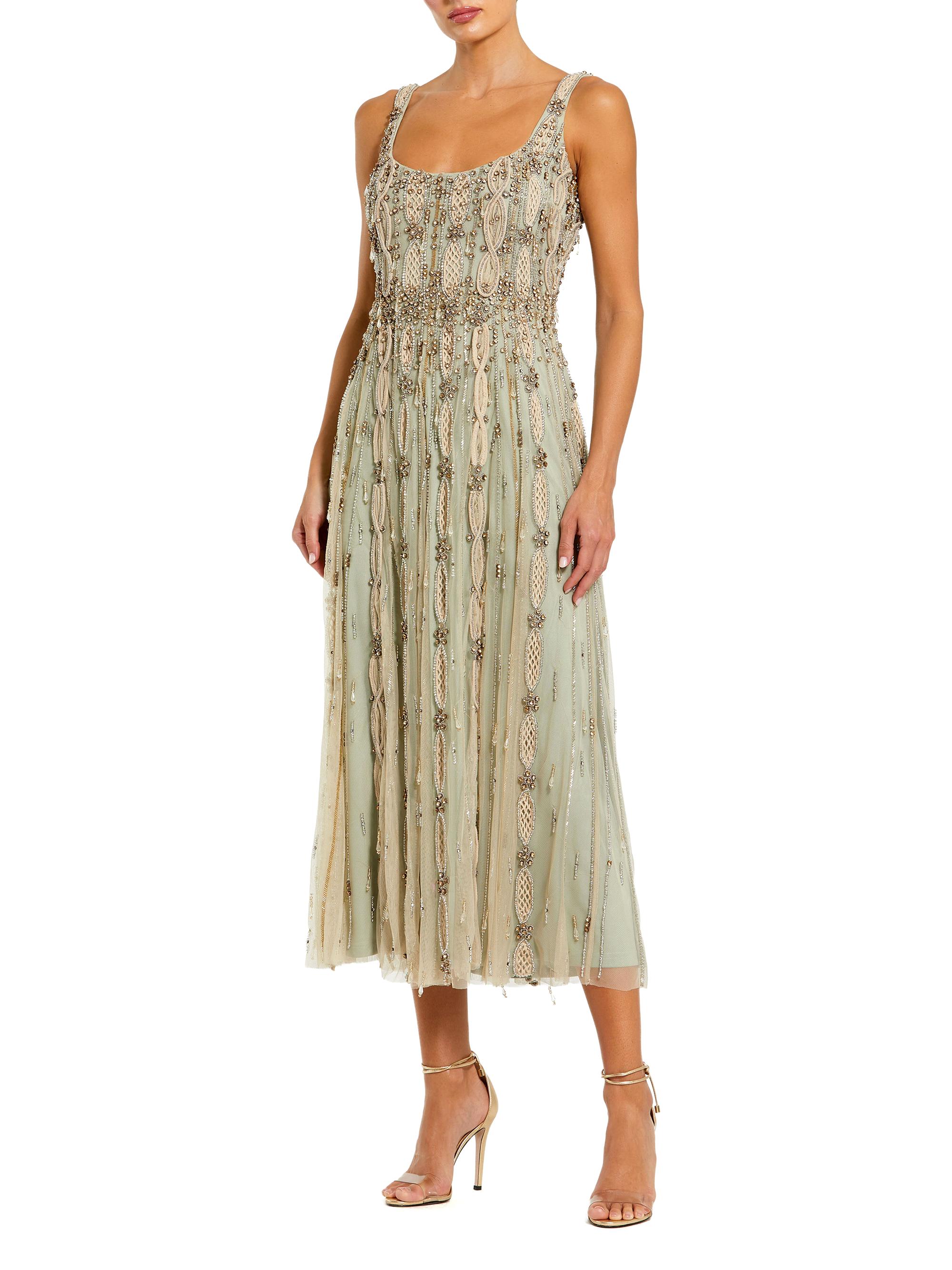 Mac Duggal Embellished Tulle Scoopneck Midi-Dress | Saks Fifth Avenue