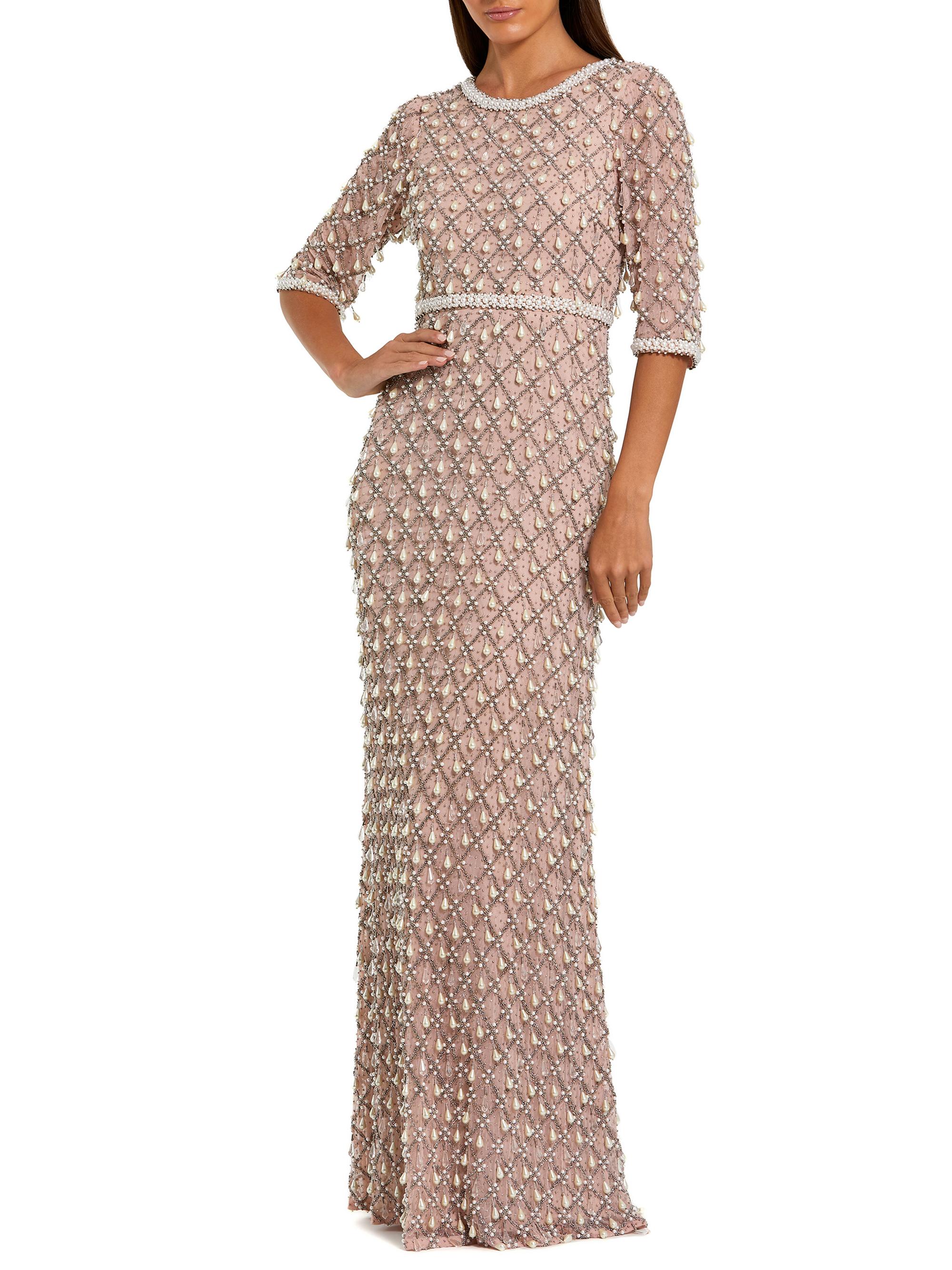 knee length dresses for ladies Green Embellished Long Sleeve A-Line Gown main image 1